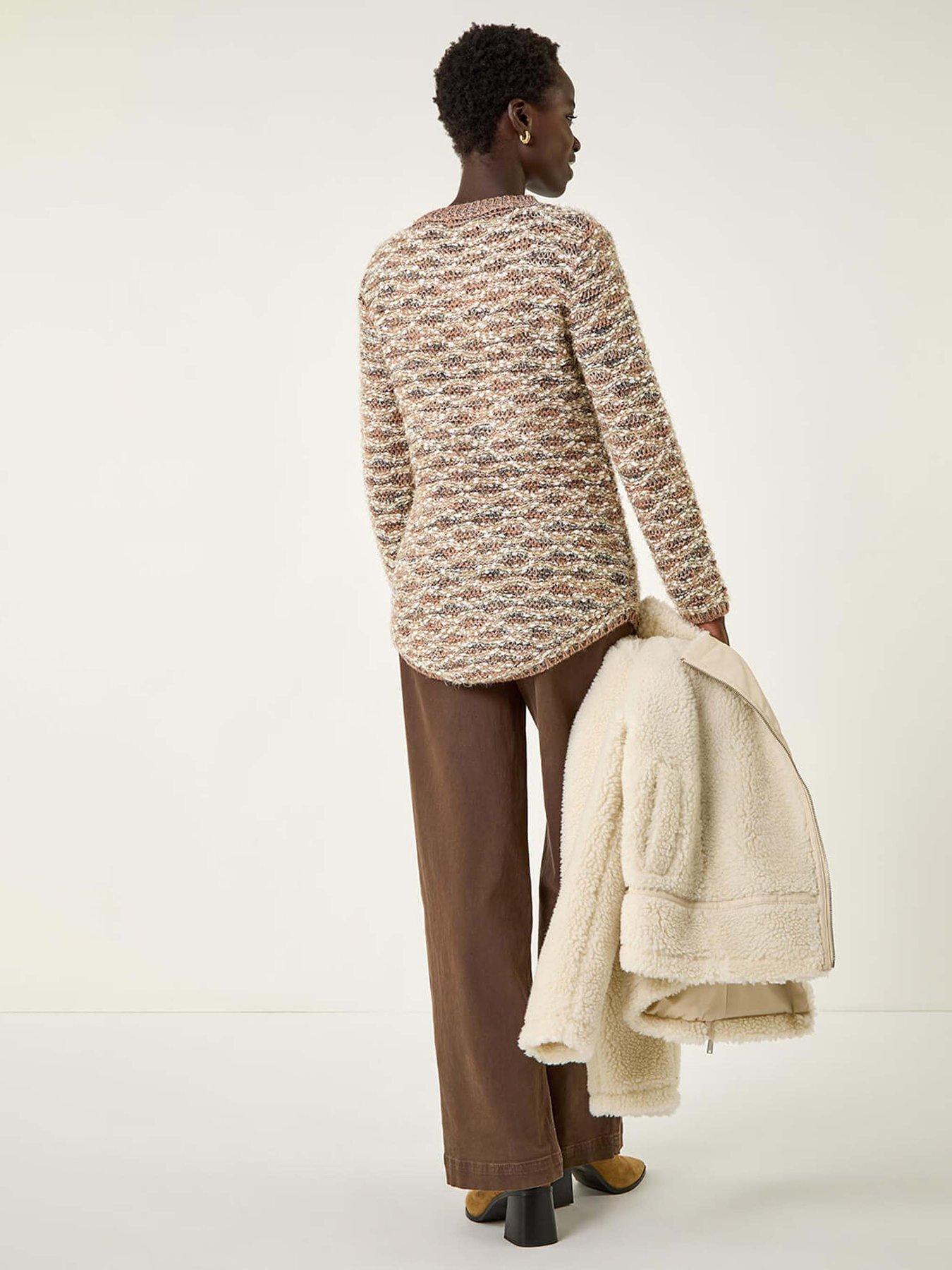  image of roman-metallic-curved-hem-knit-jumper-beige