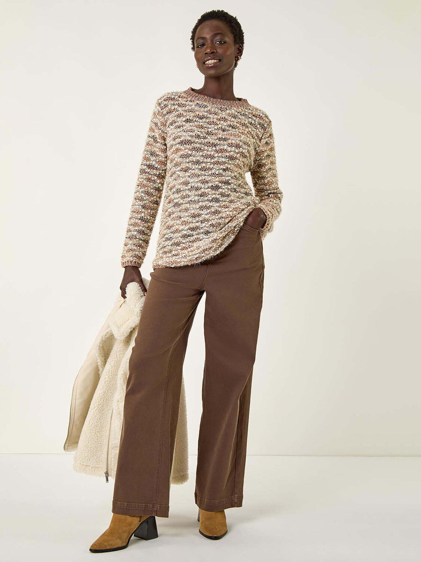  image of roman-metallic-curved-hem-knit-jumper-beige