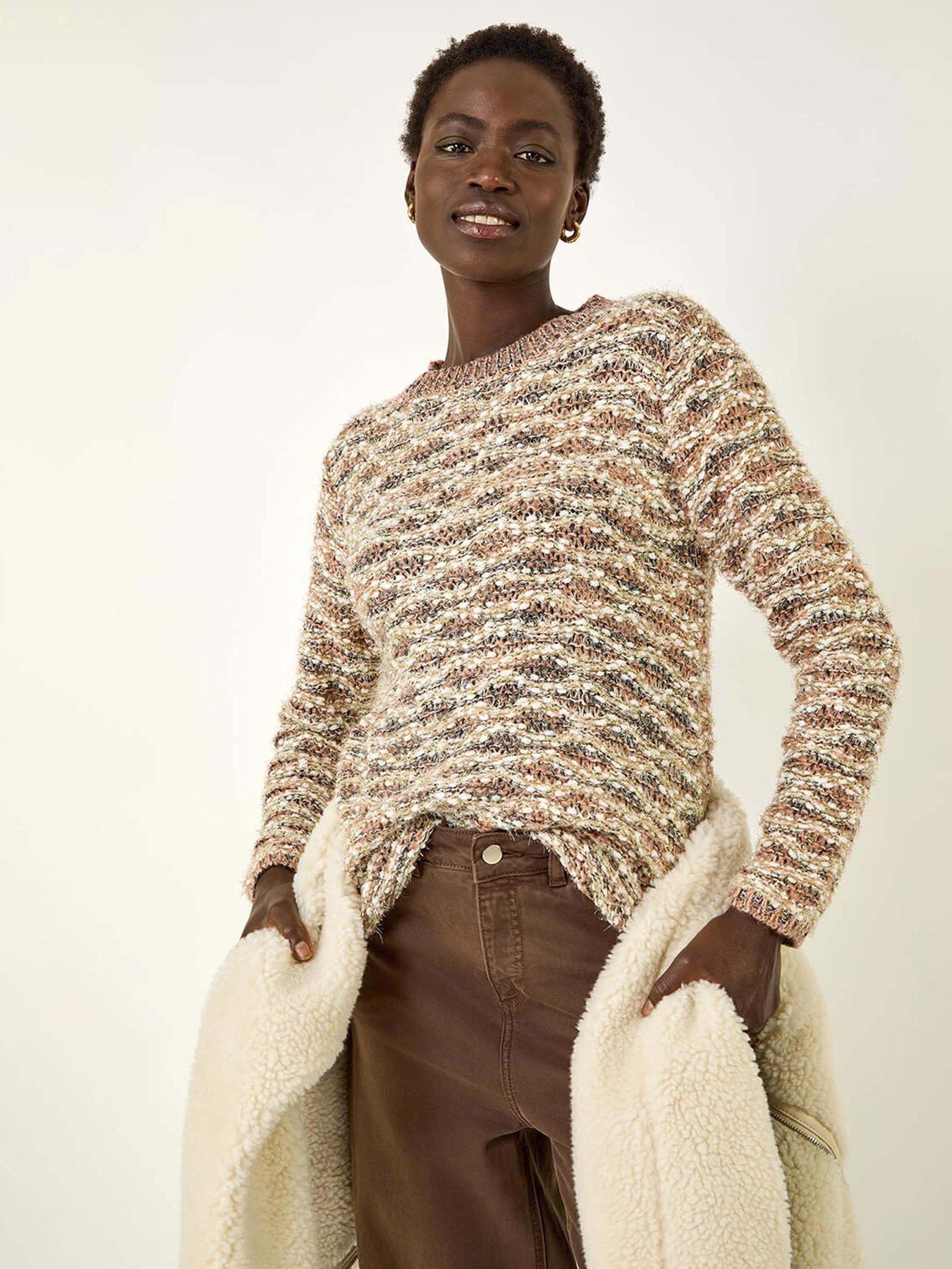  image of roman-metallic-curved-hem-knit-jumper-beige