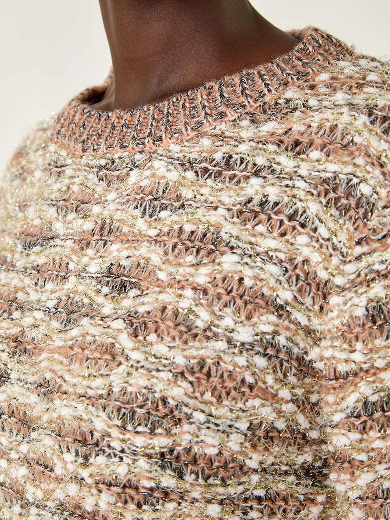  image of roman-metallic-curved-hem-knit-jumper-beige