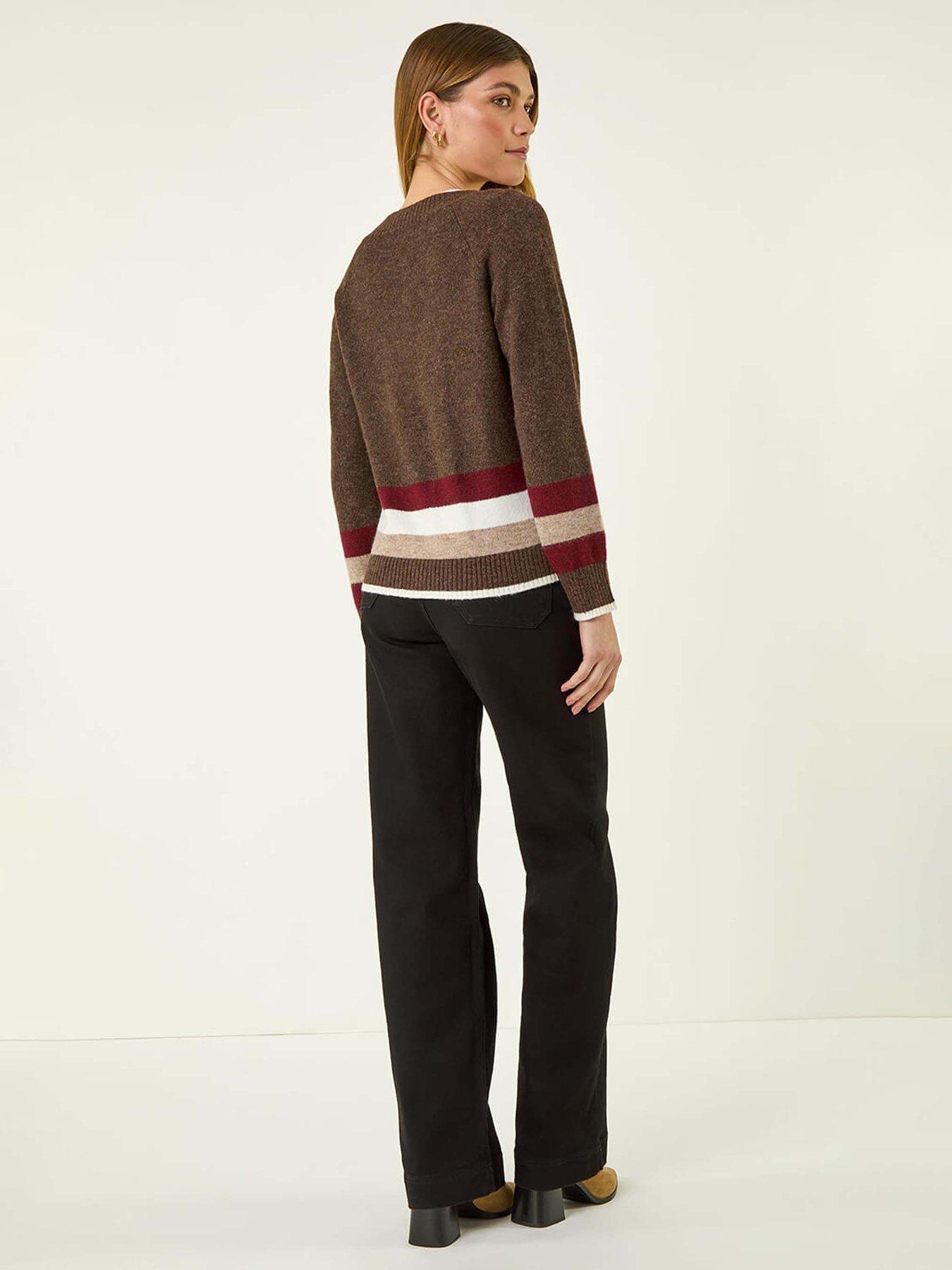  image of roman-striped-heart-knit-cardigan-brown