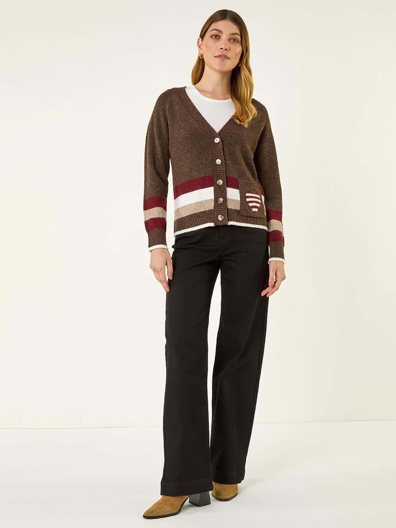  image of roman-striped-heart-knit-cardigan-brown