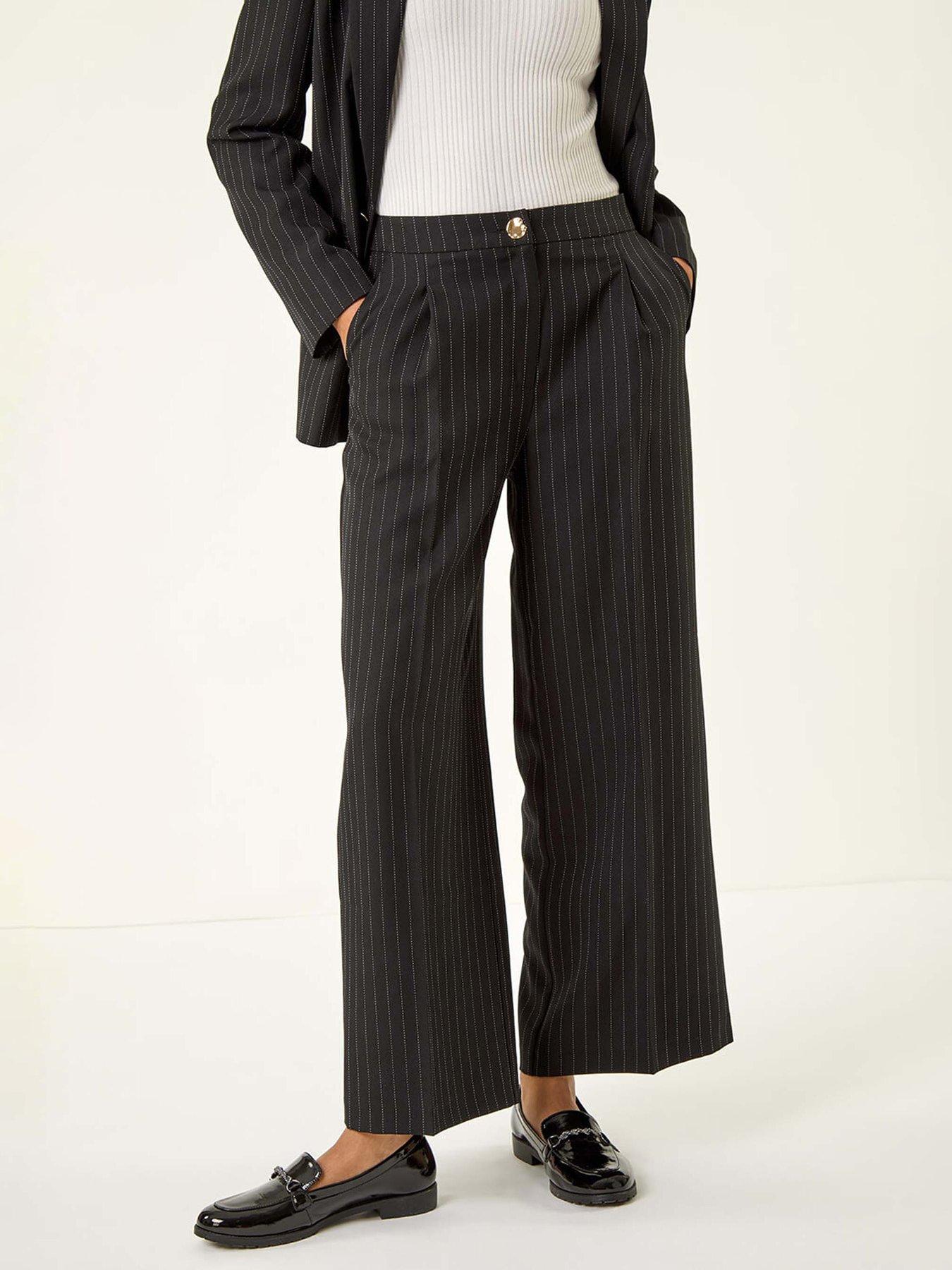 undefined Pinstripe Wide Leg Trousers - Black