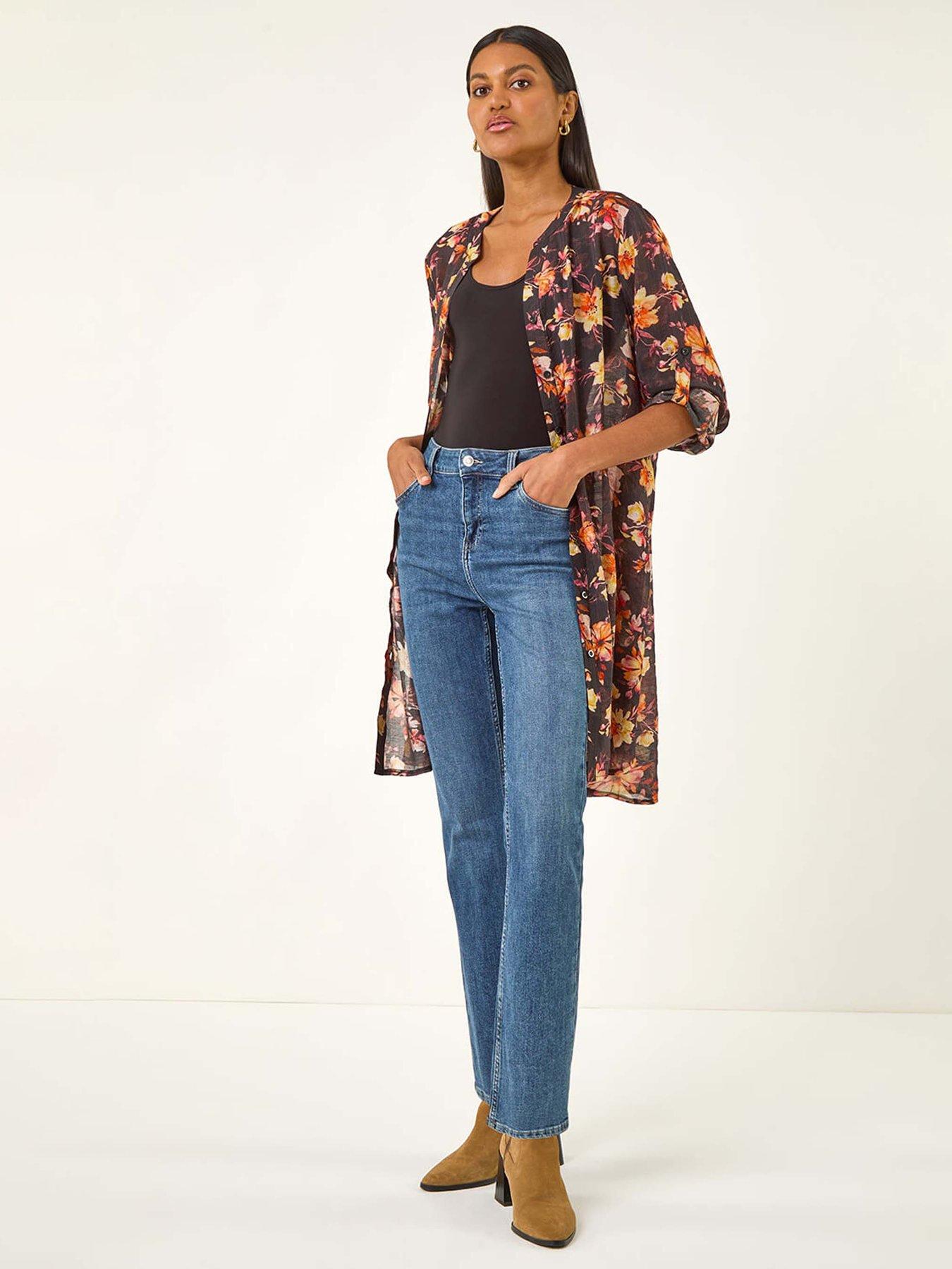Roman Floral Print Longline Blouse - Orange