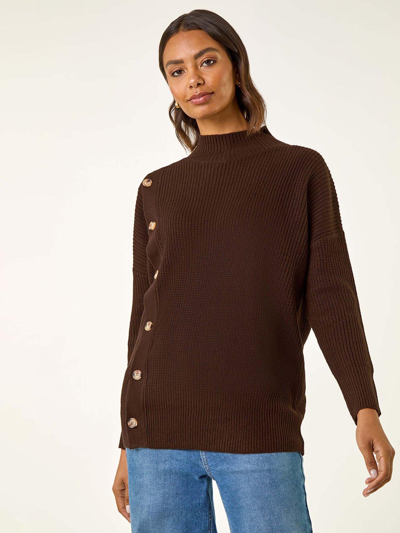 undefined Side Buttoned Knit Jumper - Brown