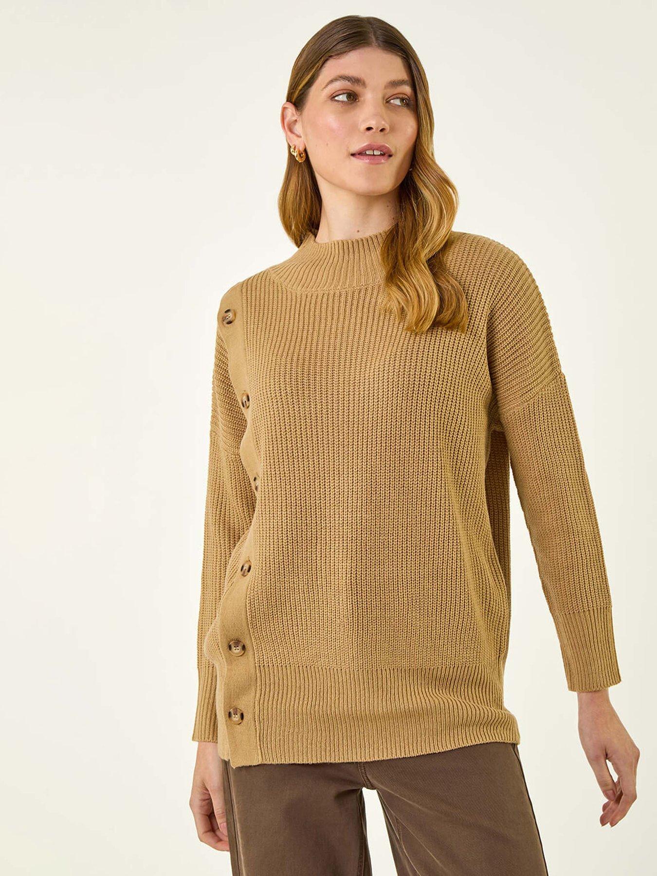 Roman Side Buttoned Knit Jumper - Brown