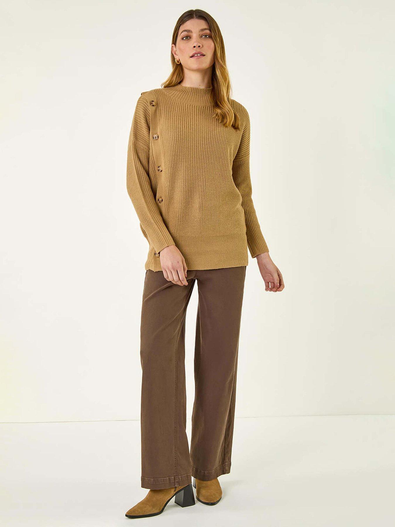  image of roman-side-buttoned-knit-jumper-brown