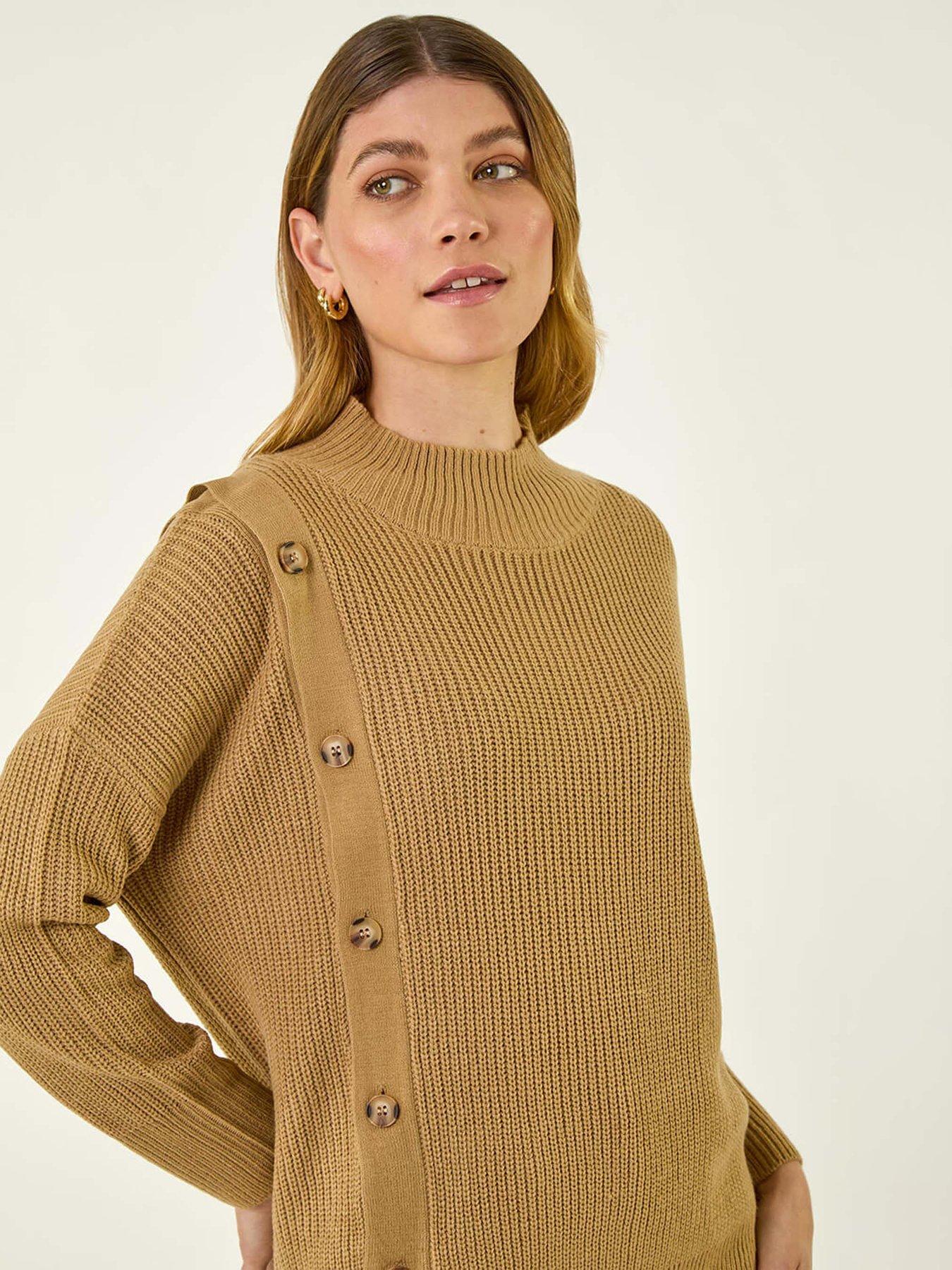  image of roman-side-buttoned-knit-jumper-brown