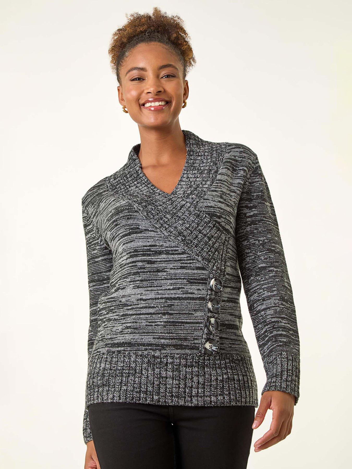 Roman Longline Buttoned Knit Jumper - Grey