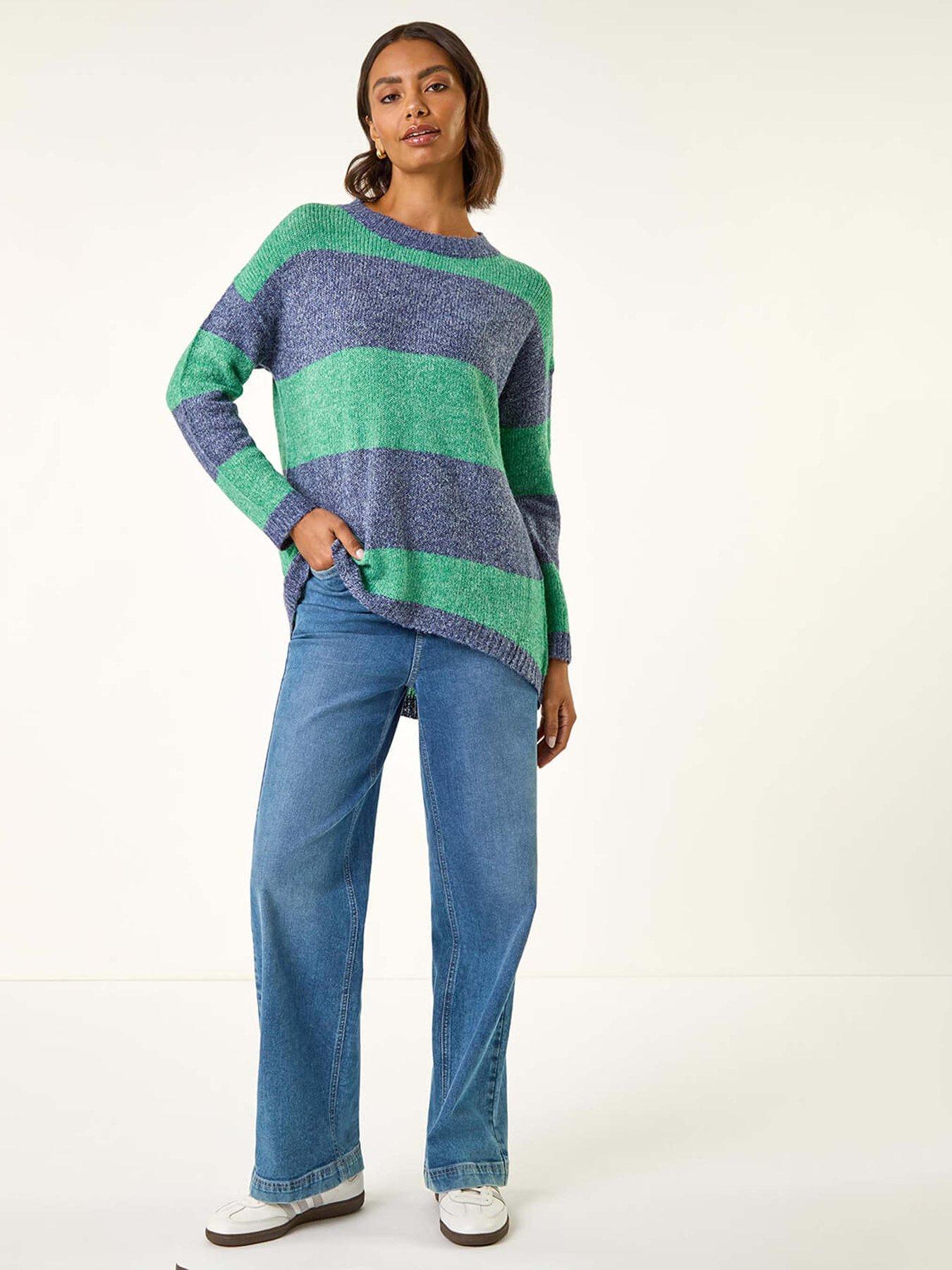  image of roman-stripe-soft-knit-jumper-green