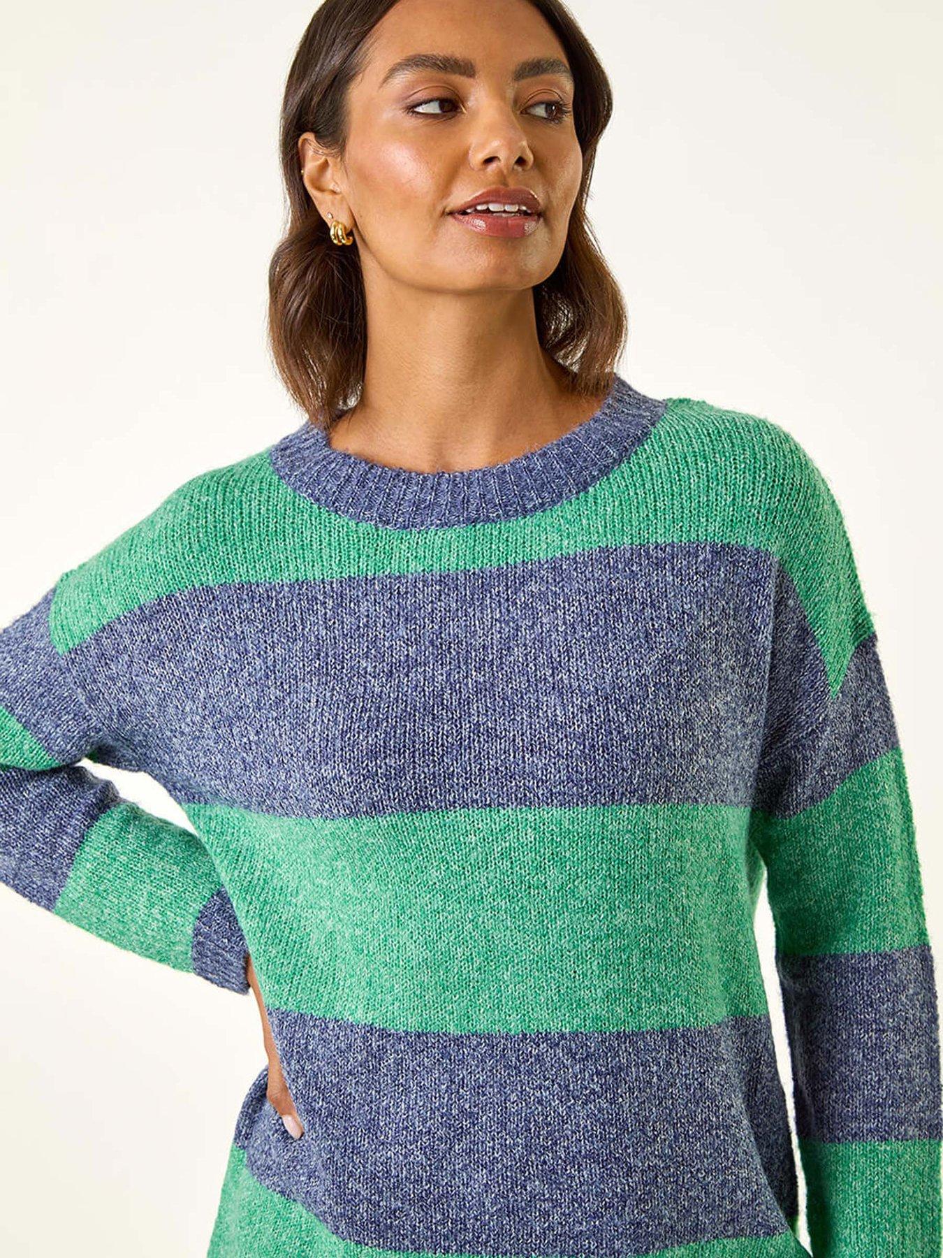  image of roman-stripe-soft-knit-jumper-green
