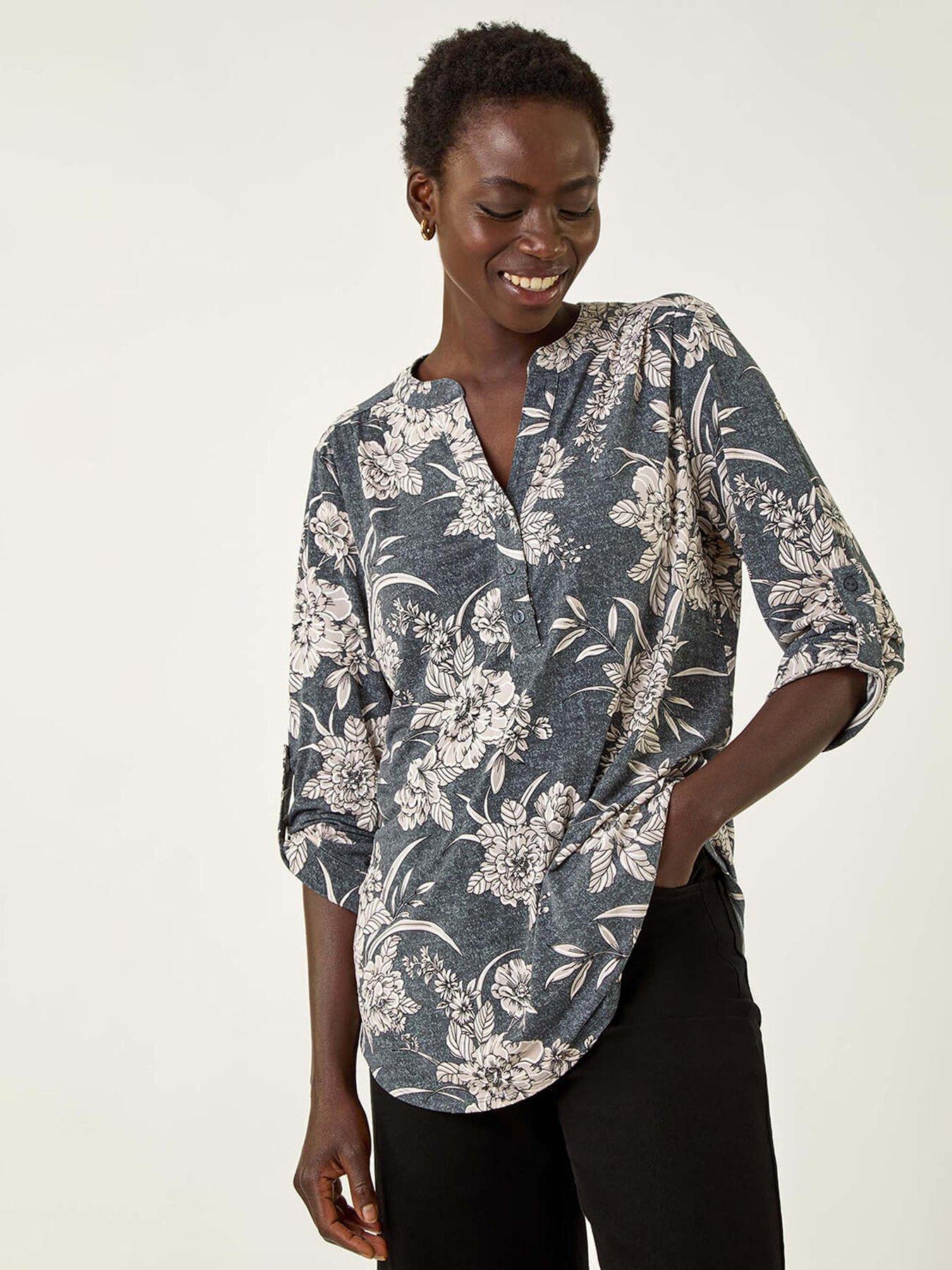 Image 1 of 5 of Roman Floral Puff Print Stretch Shirt - Grey