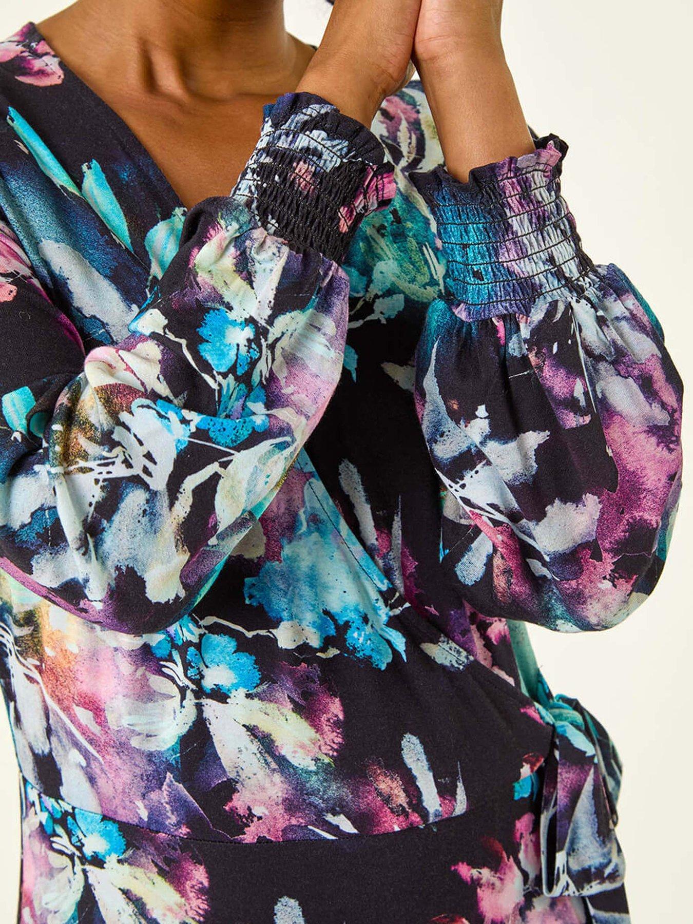Image 5 of 5 of Roman Petite Abstract Stretch Midi Dress - Navy