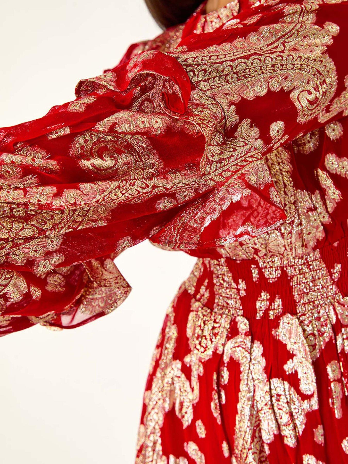  image of roman-dusk-floral-foil-paisley-dress-red