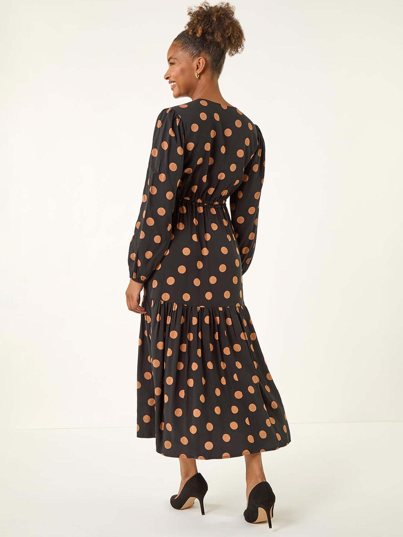 Image 2 of 4 of Roman Polka Dot Stretch Midi Dress - Black