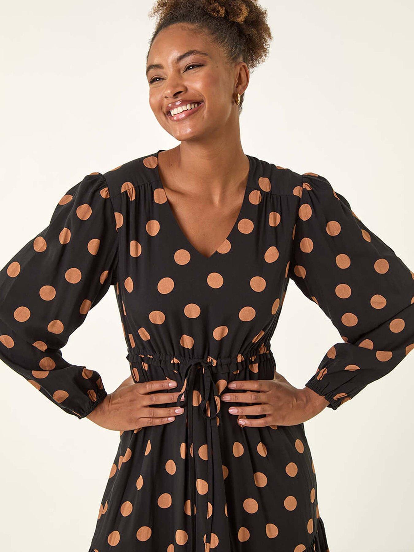 Image 3 of 4 of Roman Polka Dot Stretch Midi Dress - Black