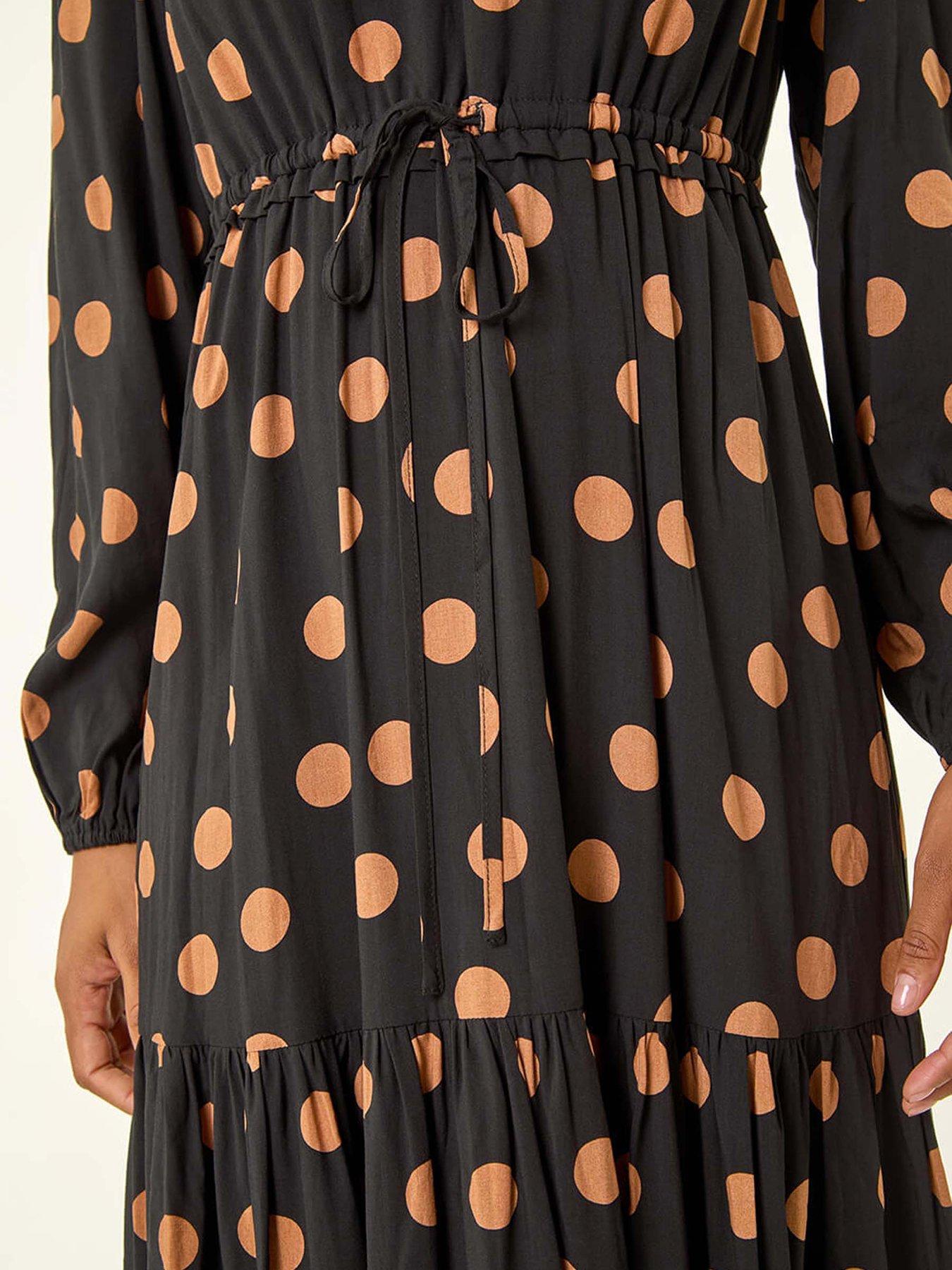 Image 4 of 4 of Roman Polka Dot Stretch Midi Dress - Black