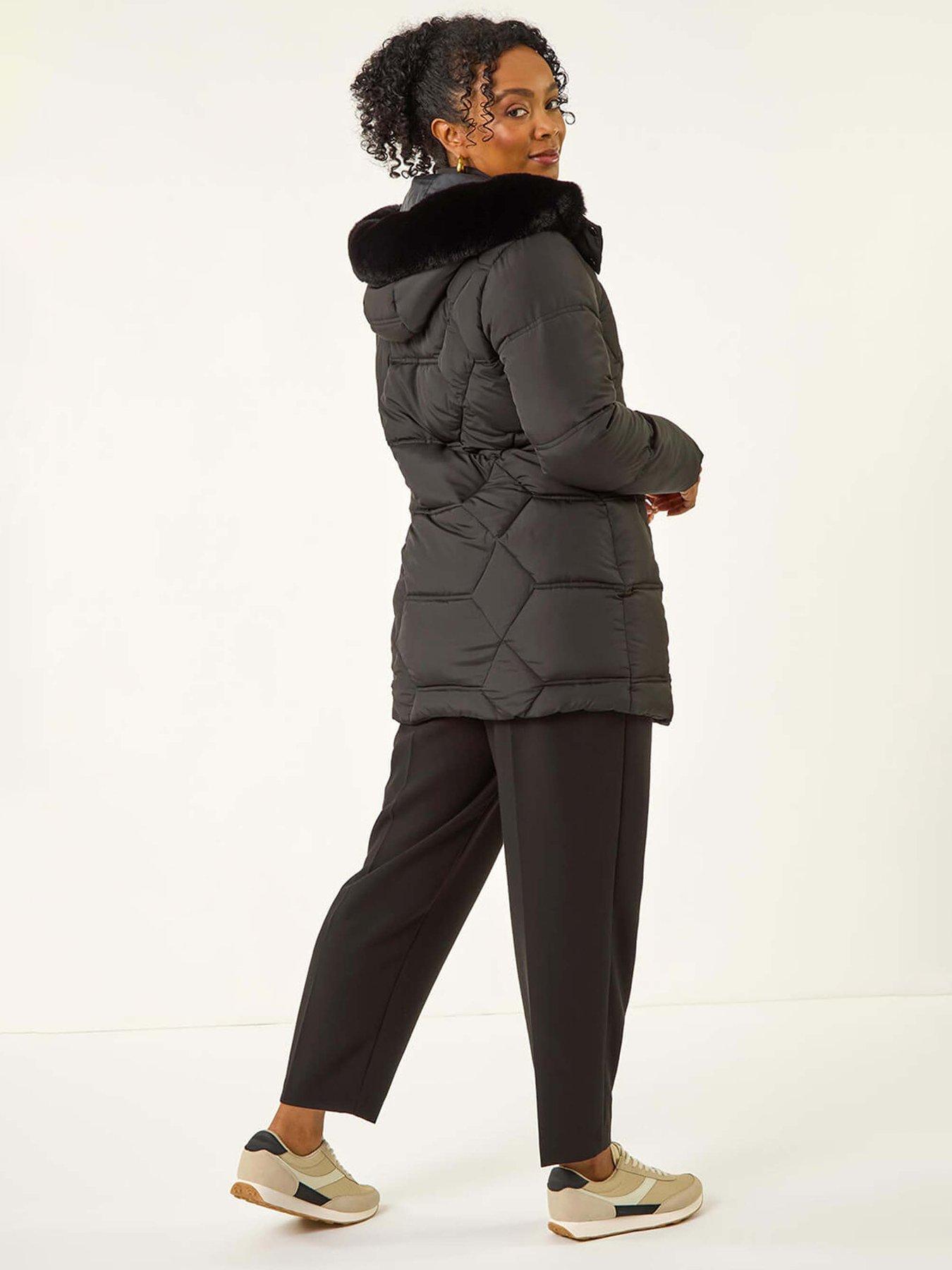 Image 2 of 5 of Roman Petite Hooded Quilted Puffer Coat - Black