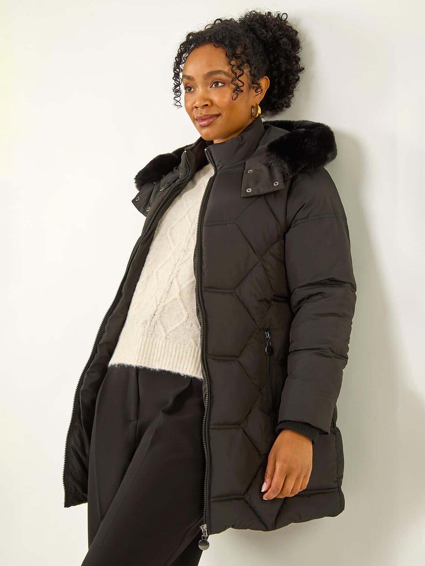 Image 3 of 5 of Roman Petite Hooded Quilted Puffer Coat - Black