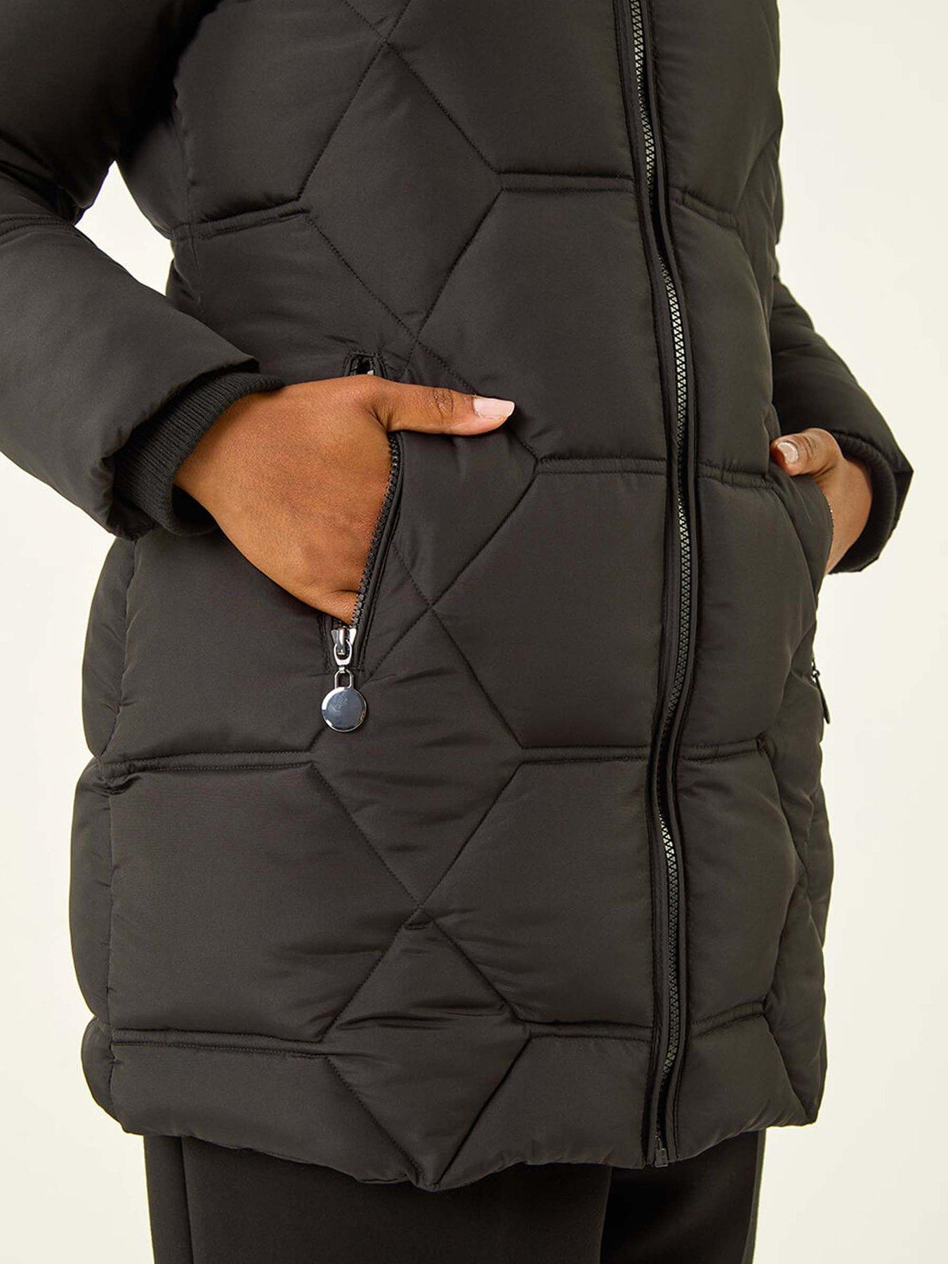 Image 5 of 5 of Roman Petite Hooded Quilted Puffer Coat - Black
