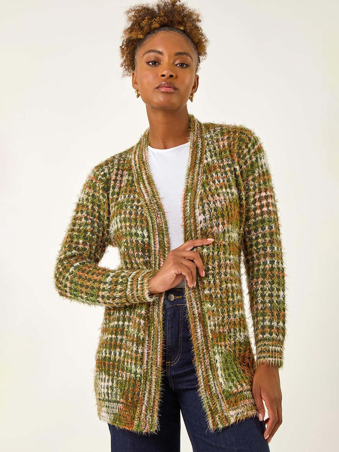 undefined Space Dye Fluffy Knit Cardigan - Green