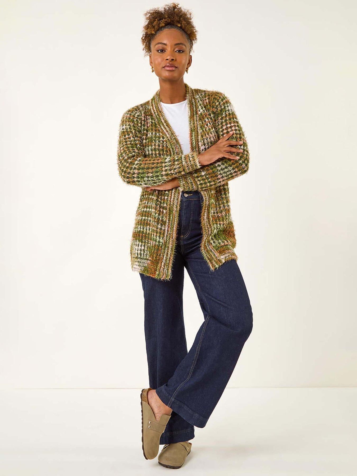 Image 3 of 5 of Roman Space Dye Fluffy Knit Cardigan - Green