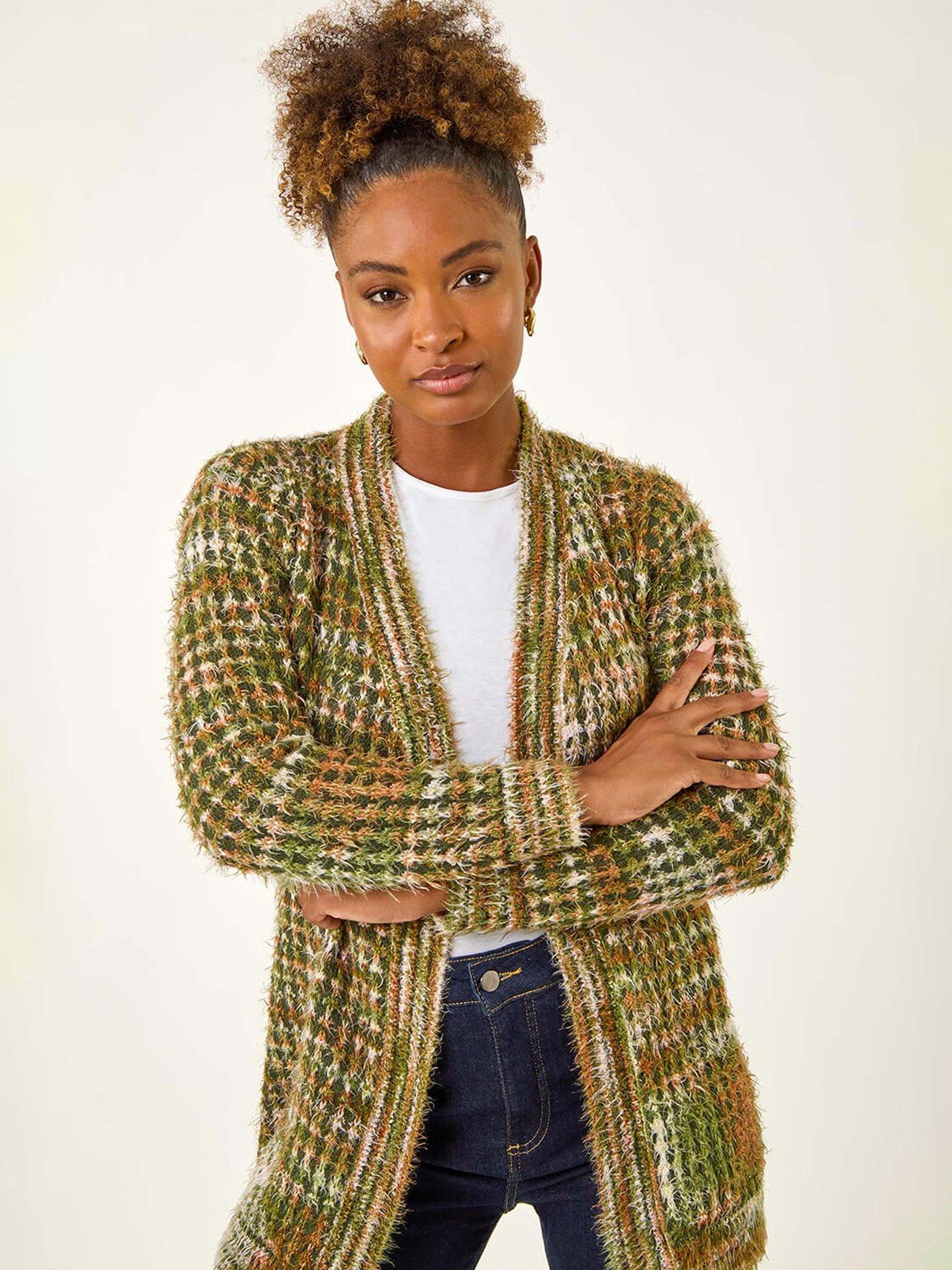 Image 4 of 5 of Roman Space Dye Fluffy Knit Cardigan - Green