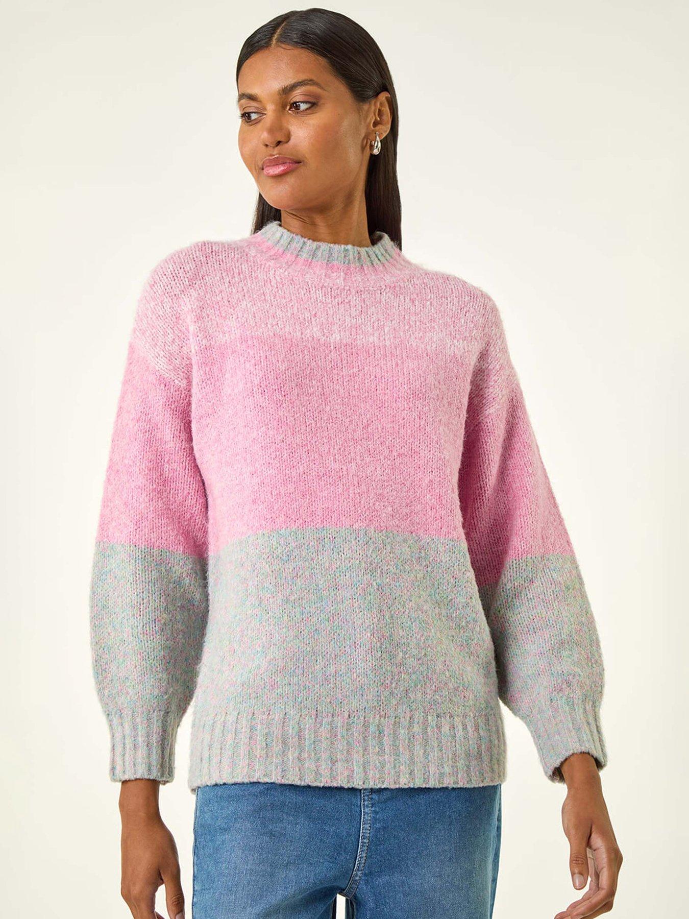 undefined Colour Block Knit Jumper - Pink