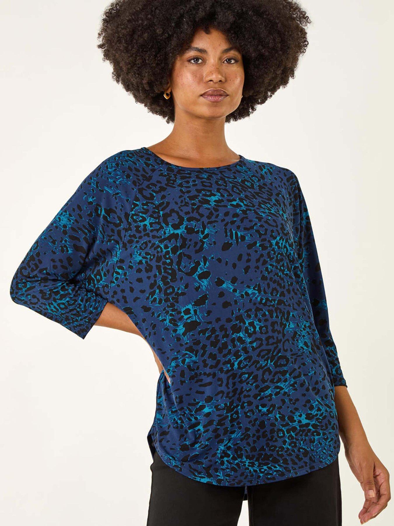 Roman Animal Print Stretch Top - Blue