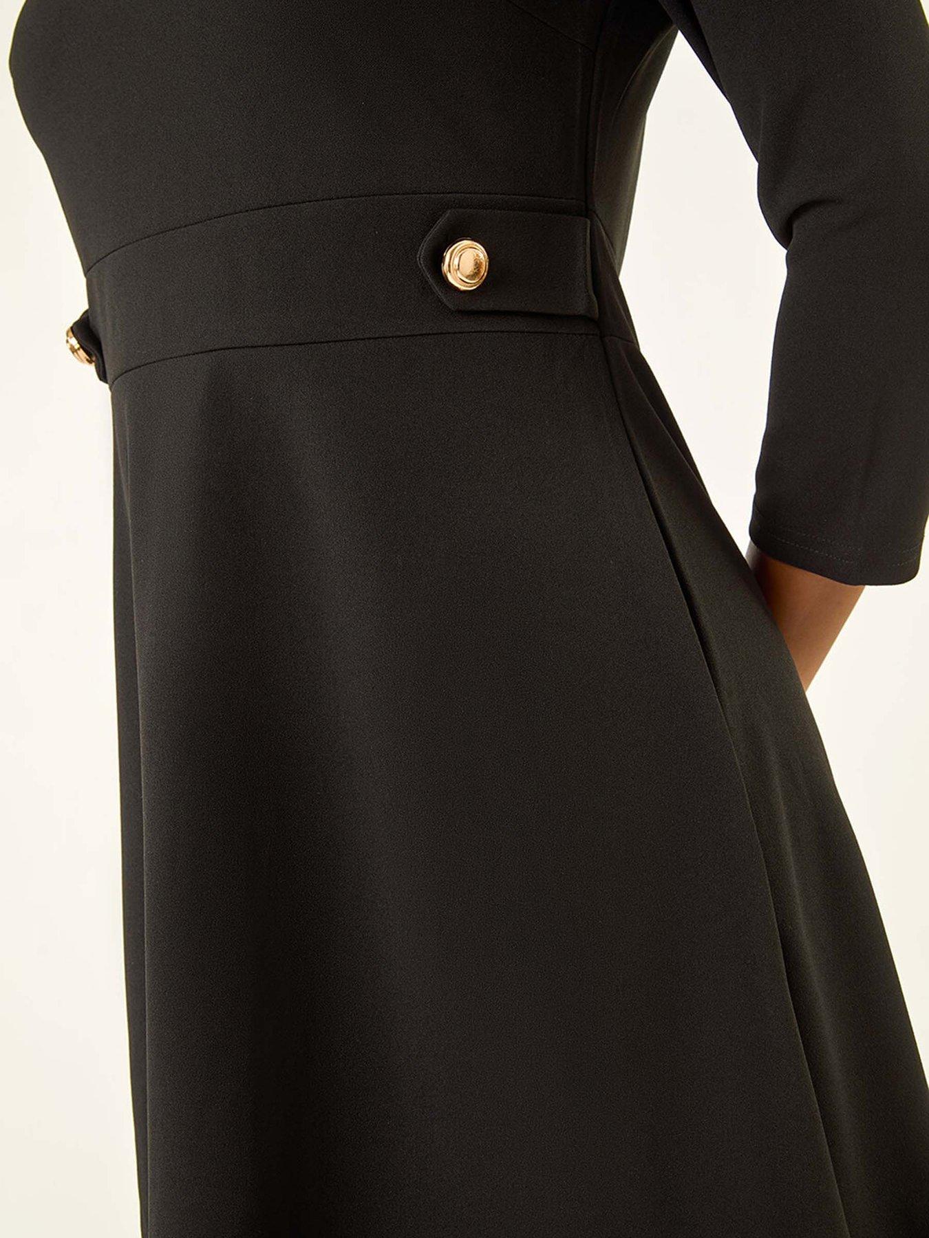 Image 5 of 5 of Roman V-neck Buttoned Stretch Dress - Black