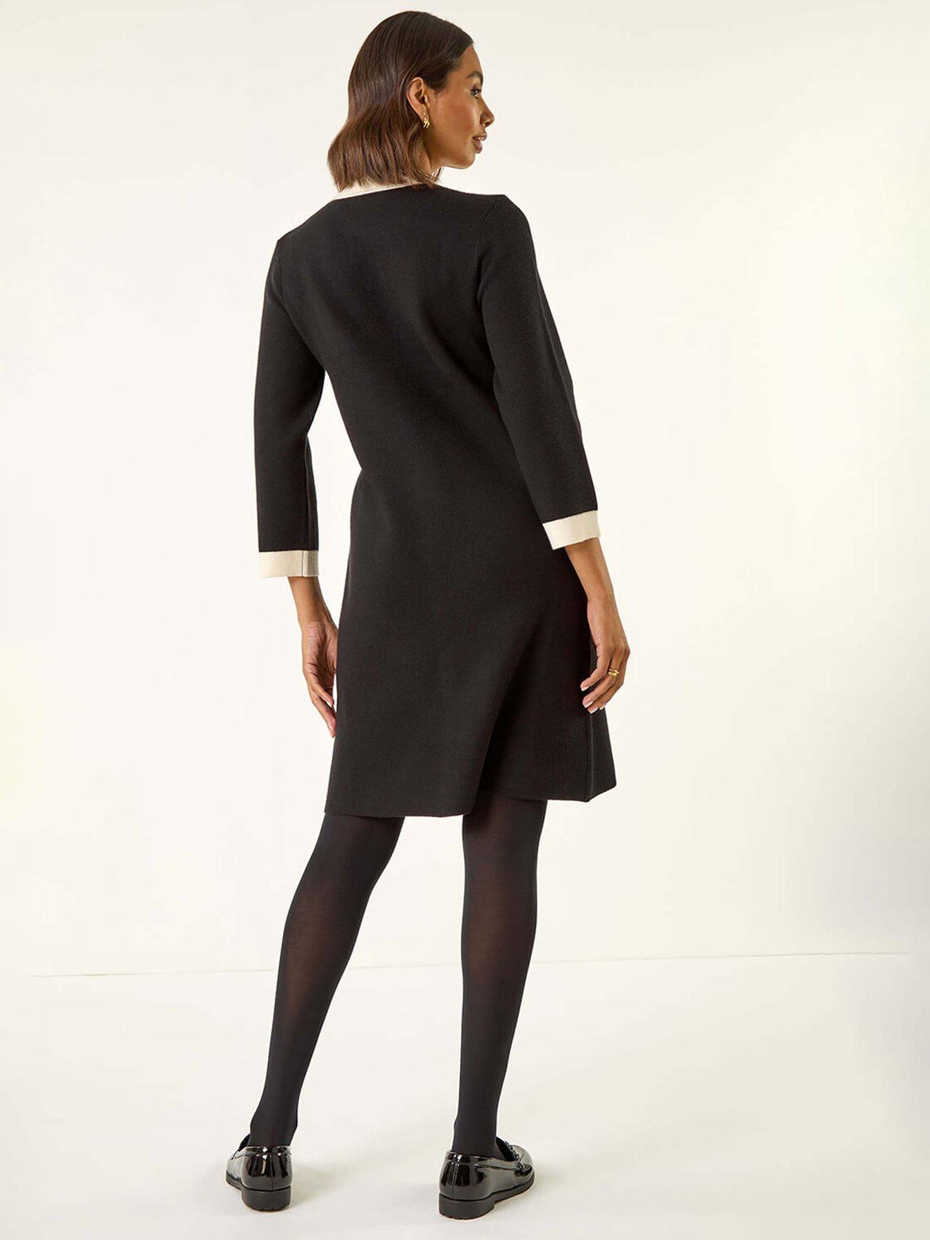  image of roman-contrast-collar-knitted-dress-black