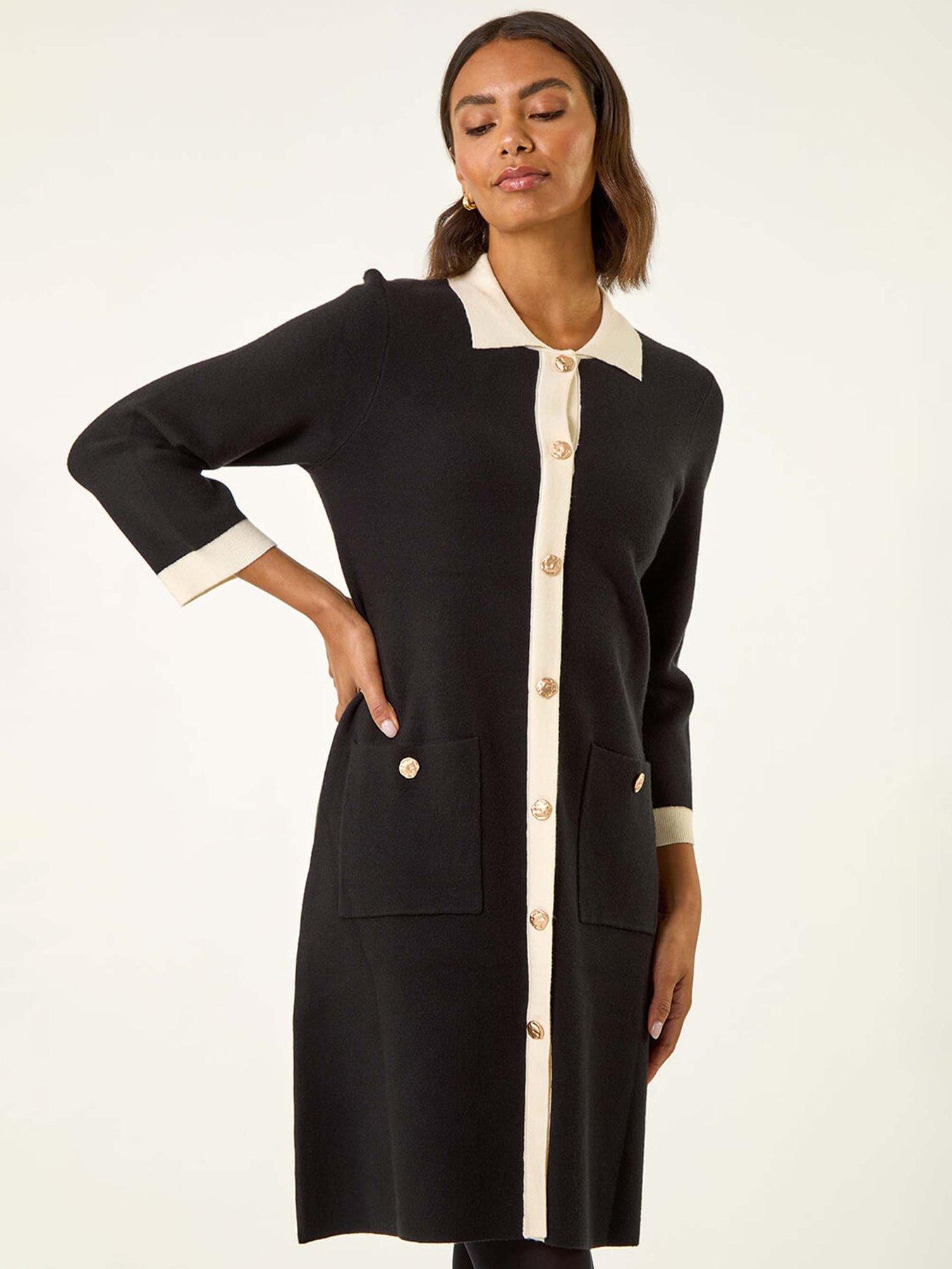 image of roman-contrast-collar-knitted-dress-black