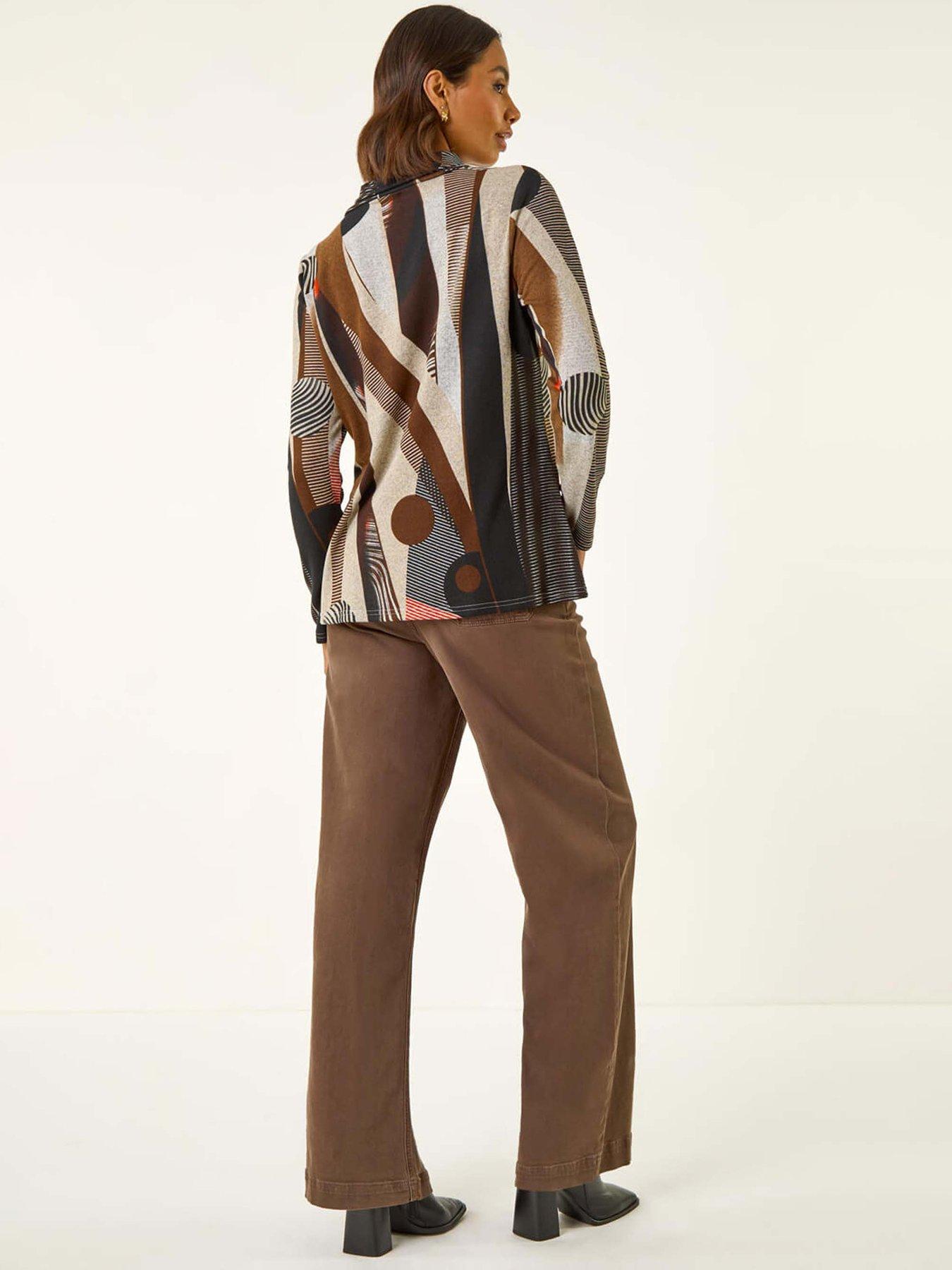 Image 2 of 5 of Roman Abstract Print Snit Top - Brown