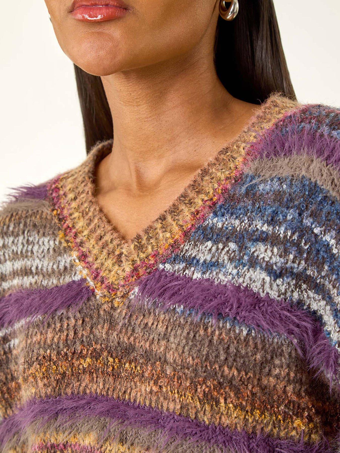 Image 5 of 5 of Roman Textured Stripe V-neck Knit Jumper - Purple