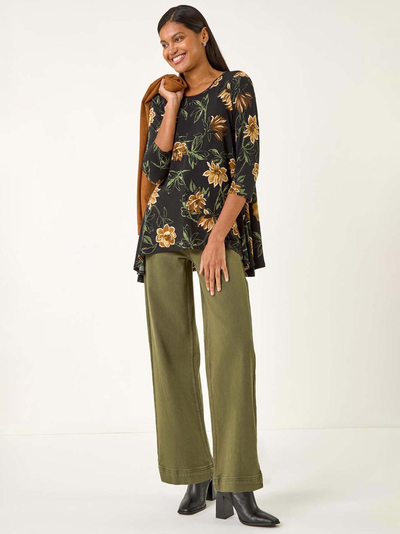 Image 3 of 5 of Roman Floral Print Stretch Tunic Top - Yellow