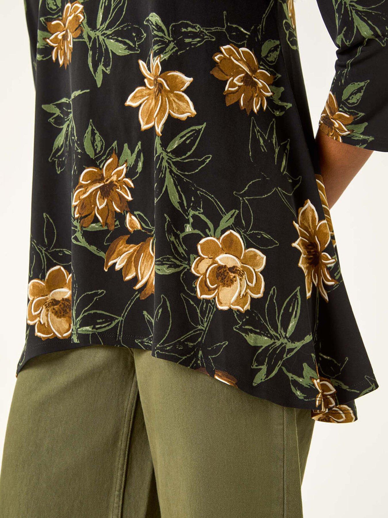 Image 5 of 5 of Roman Floral Print Stretch Tunic Top - Yellow