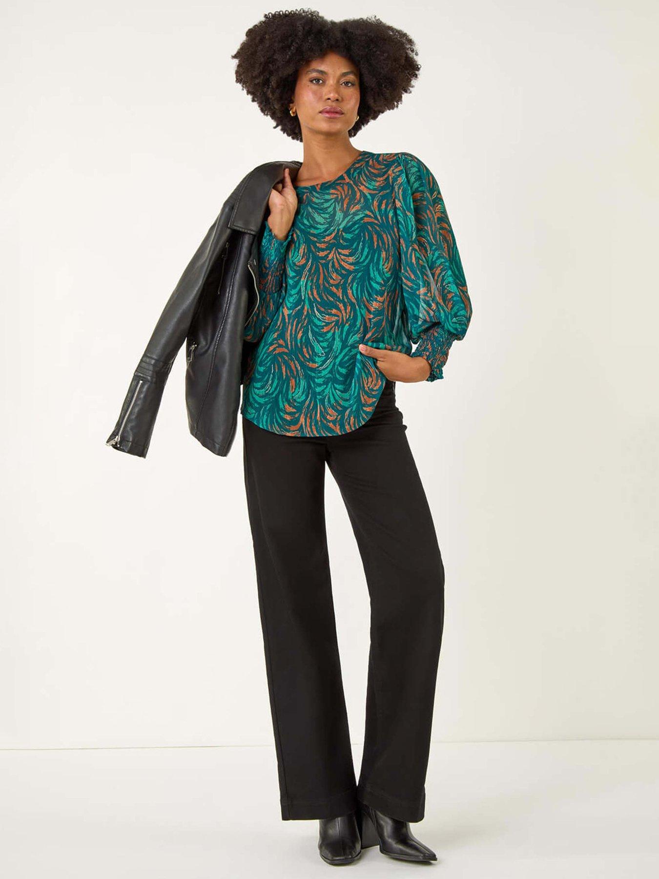  image of roman-metallic-abstract-printed-top-green