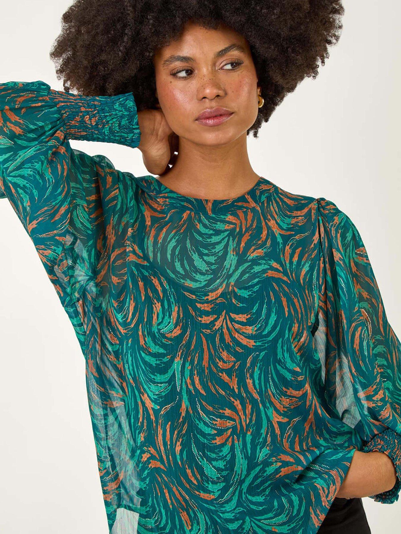  image of roman-metallic-abstract-printed-top-green