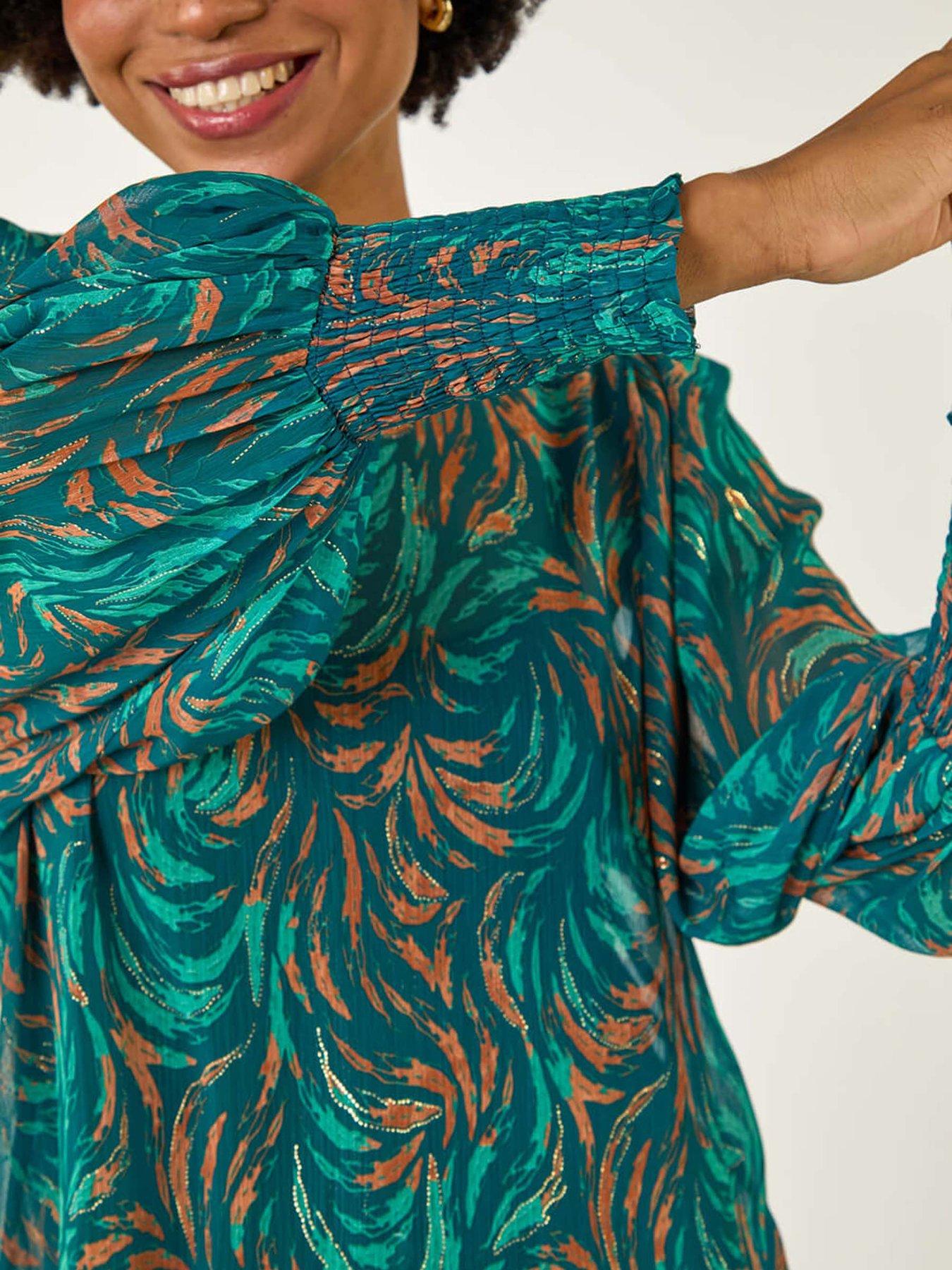  image of roman-metallic-abstract-printed-top-green