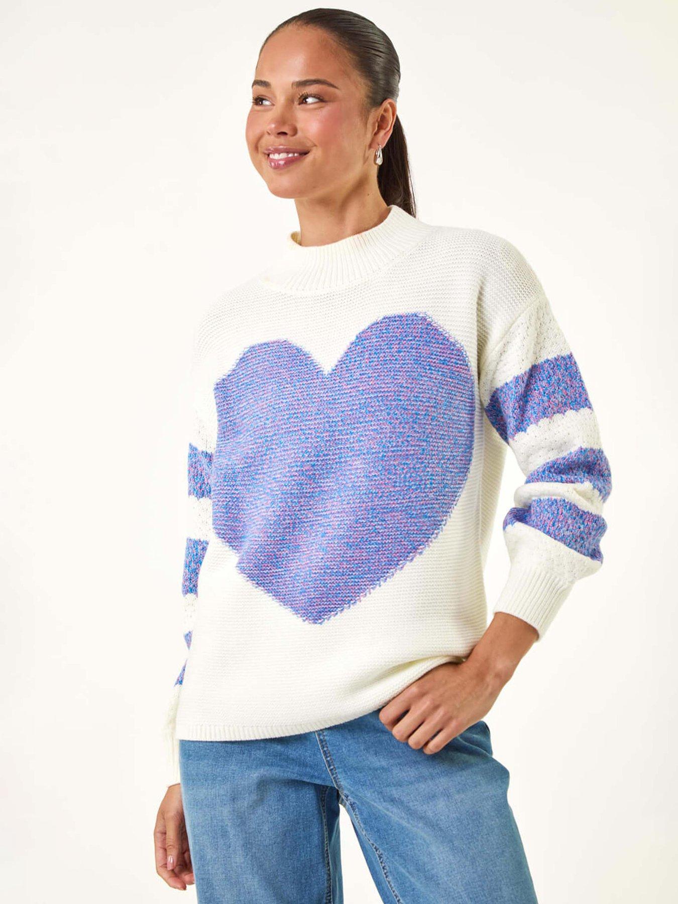 Roman Petite Colour Block Heart Knit Jumper - Blue