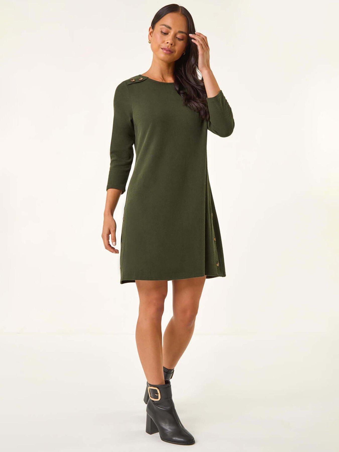 undefined Petite Buttoned Stretch Dress - Green