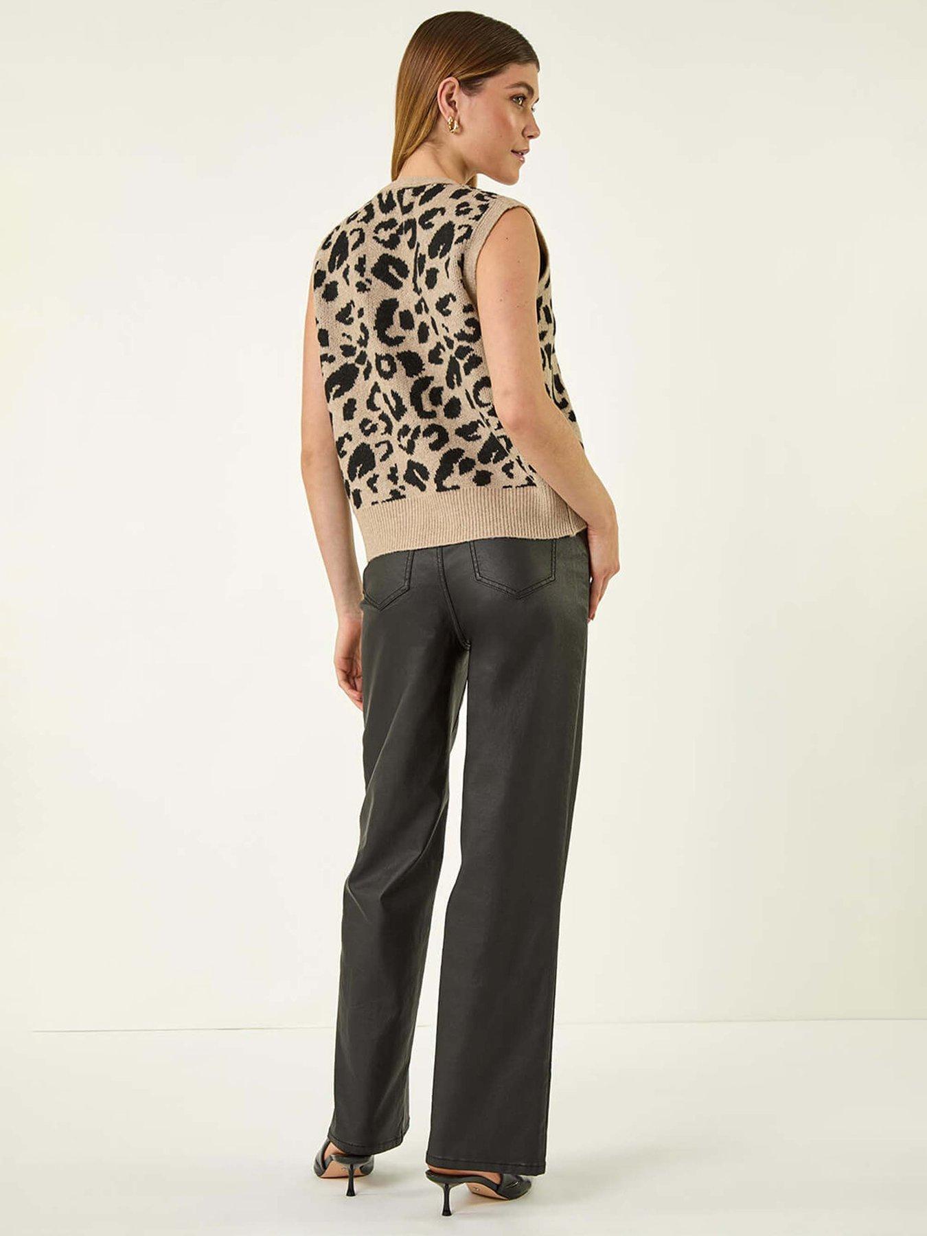  image of roman-animal-print-tie-front-knit-top-brown