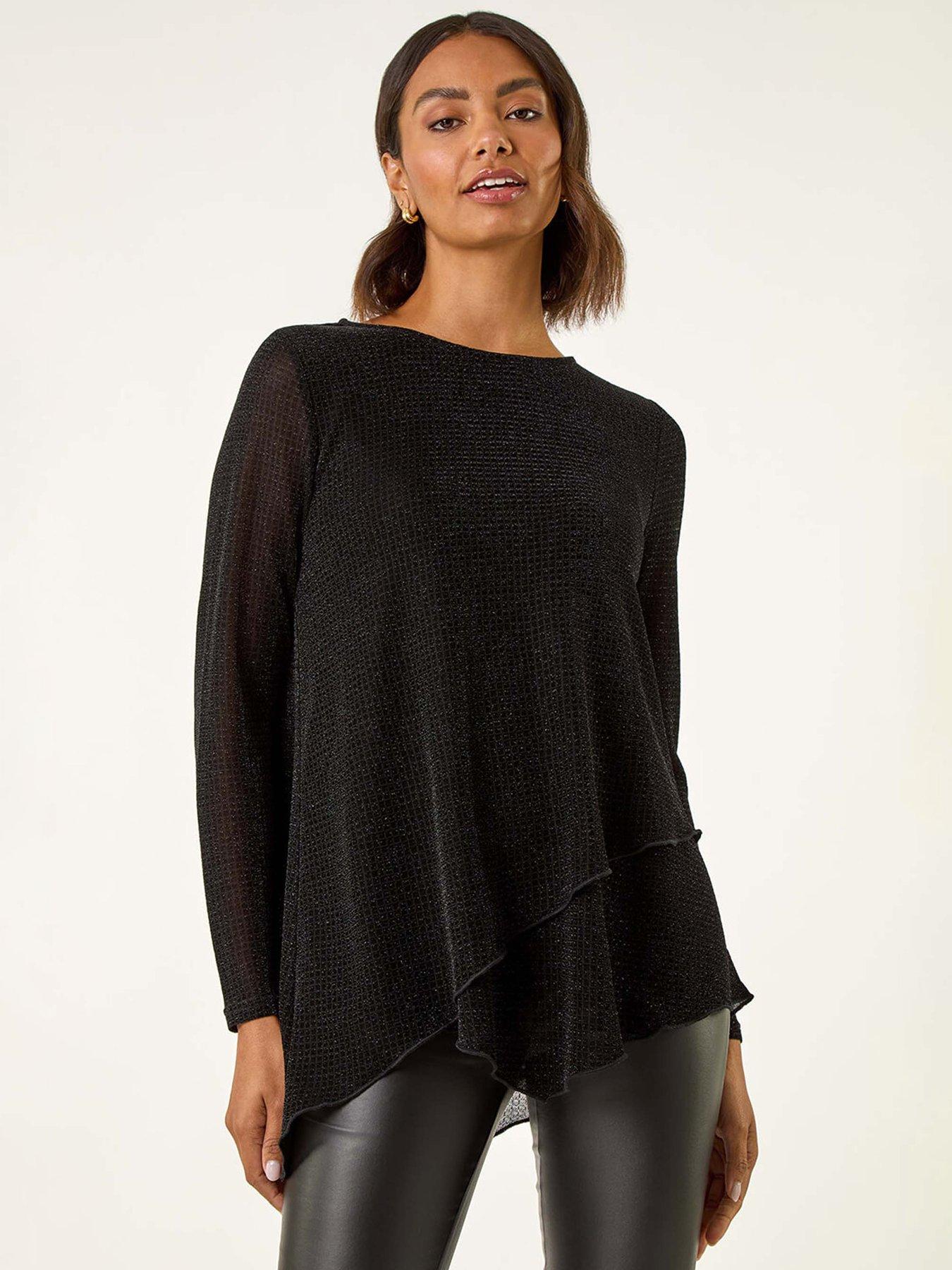 Roman Sparkle Asymmetric Layered Top - Black