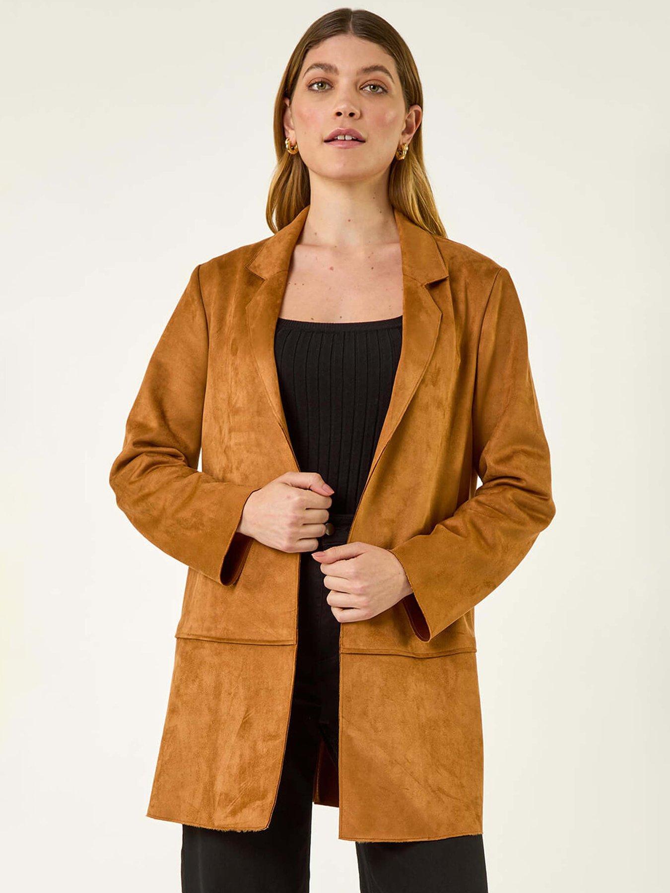 Roman Suedette Longline Thrown On Jacket - Brown