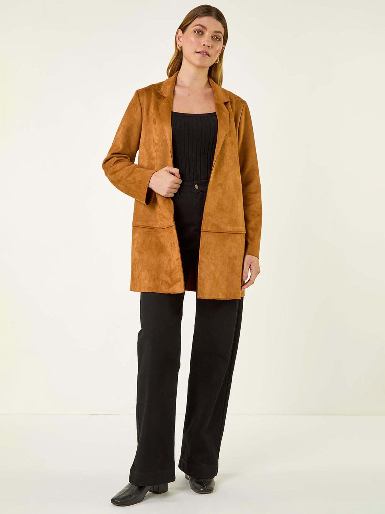  image of roman-suedette-longline-thrown-on-jacket-brown