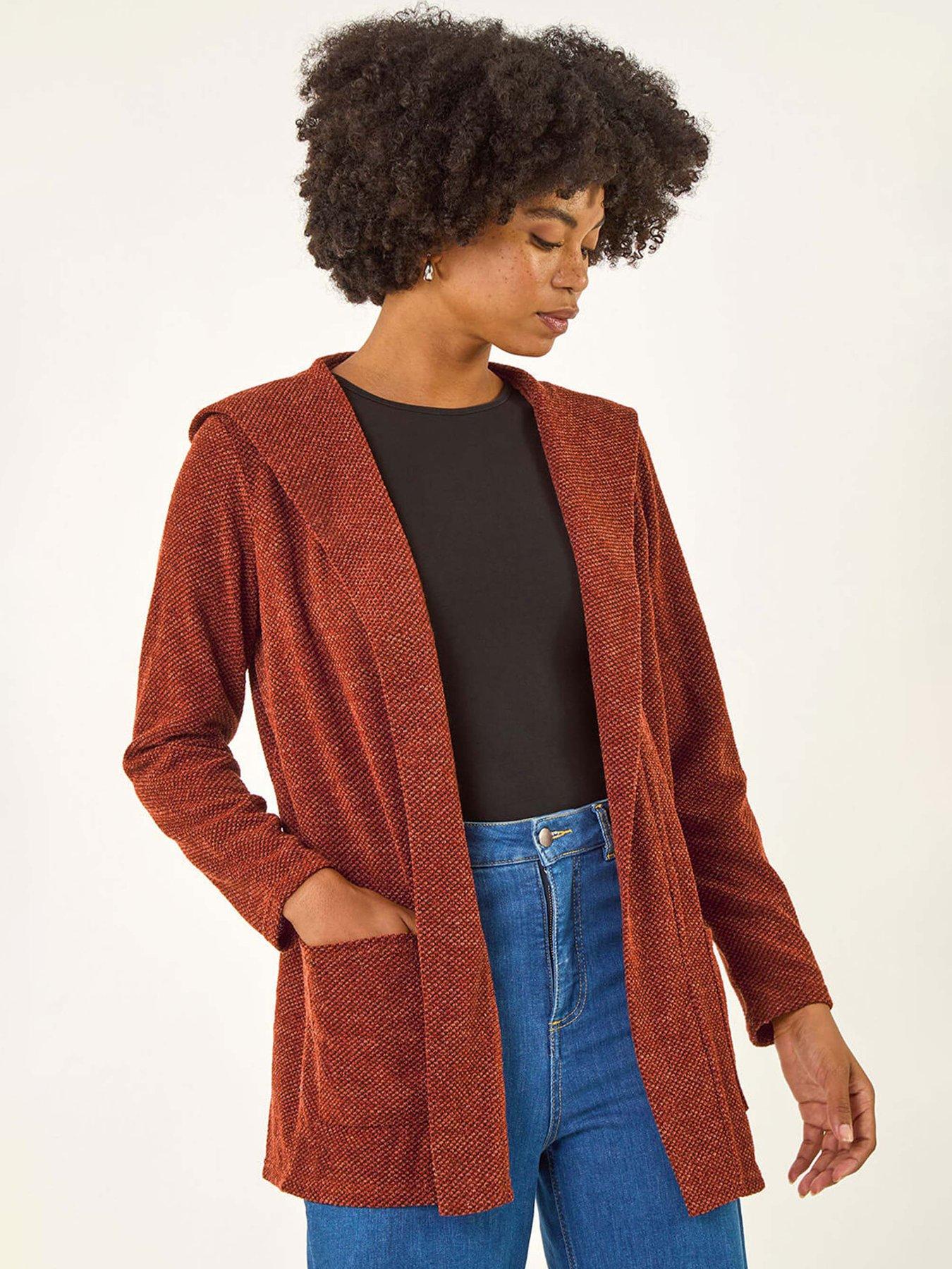 Image 1 of 5 of Roman Longline Hooded Cardigan - Orange