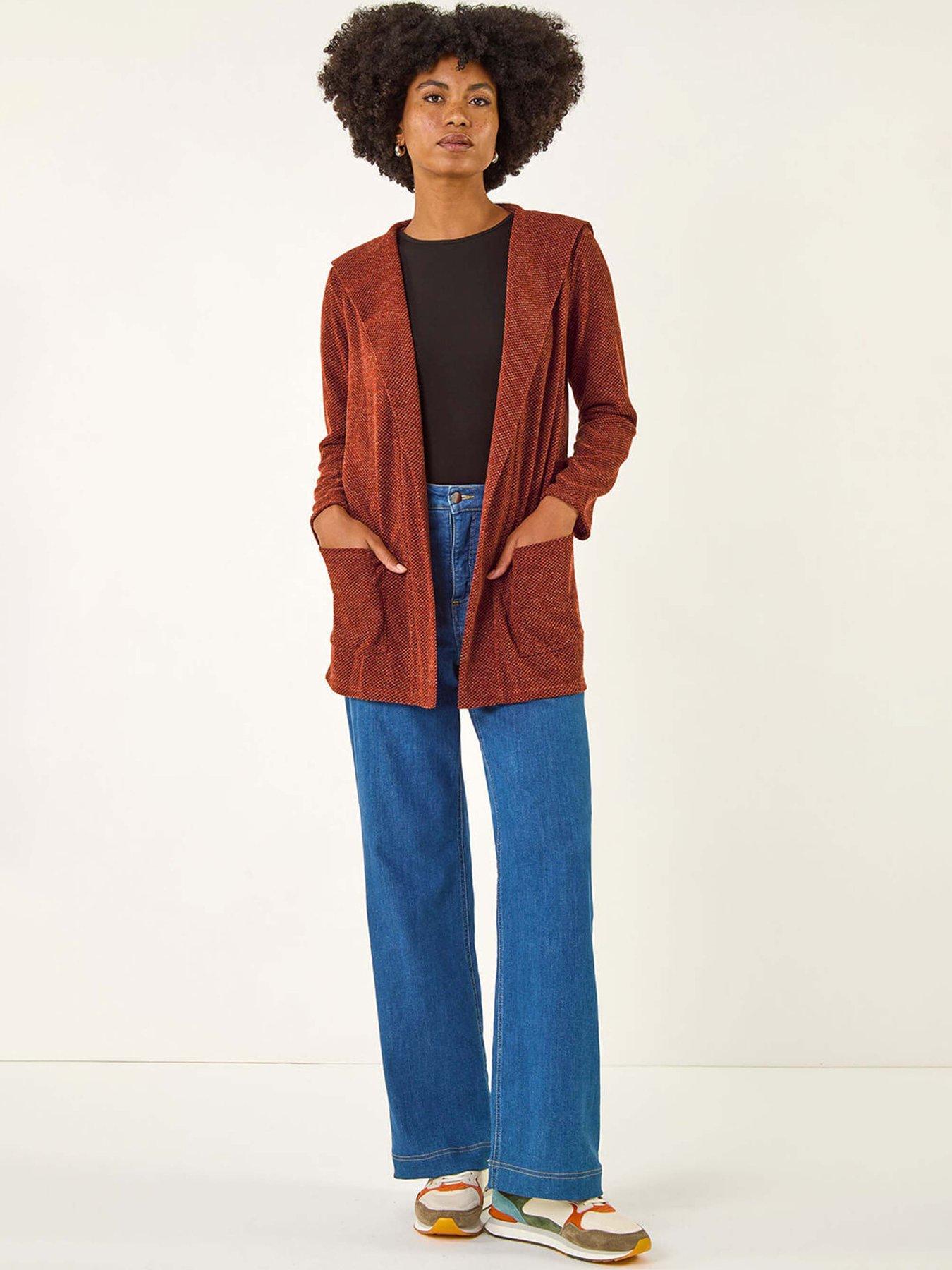 Image 3 of 5 of Roman Longline Hooded Cardigan - Orange