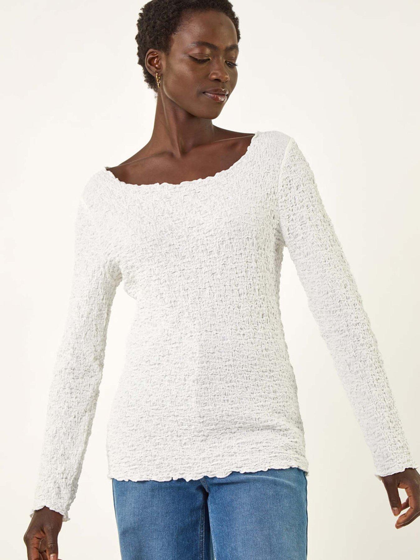 undefined Textured Bubble Crepe Lettuce Edge Top - White