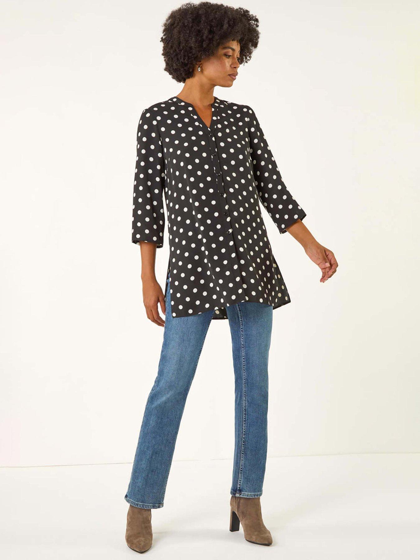 undefined Spot Print Longline Buttoned Blouse - Black