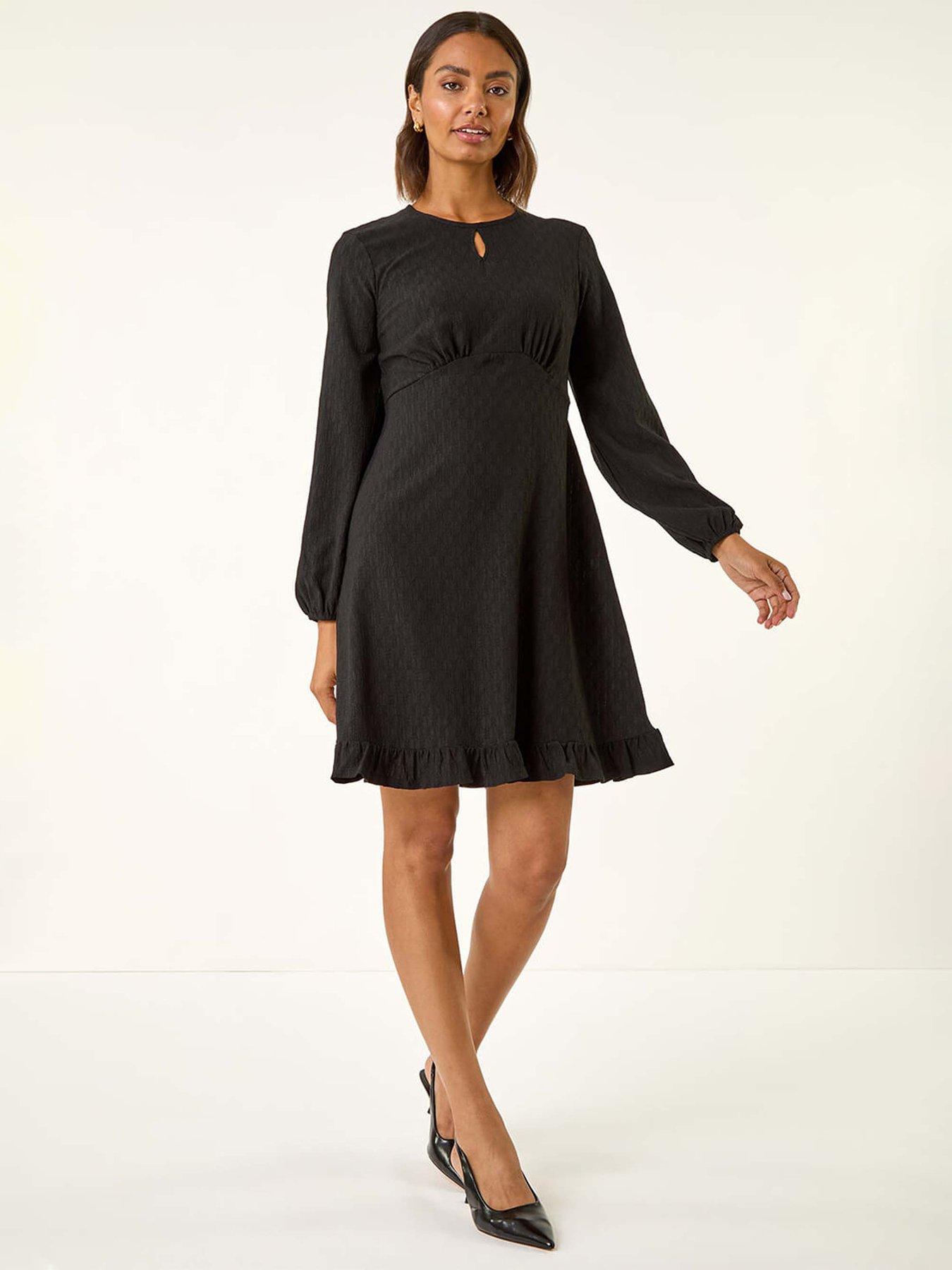 undefined Textured Spot Keyhole Dress - Black